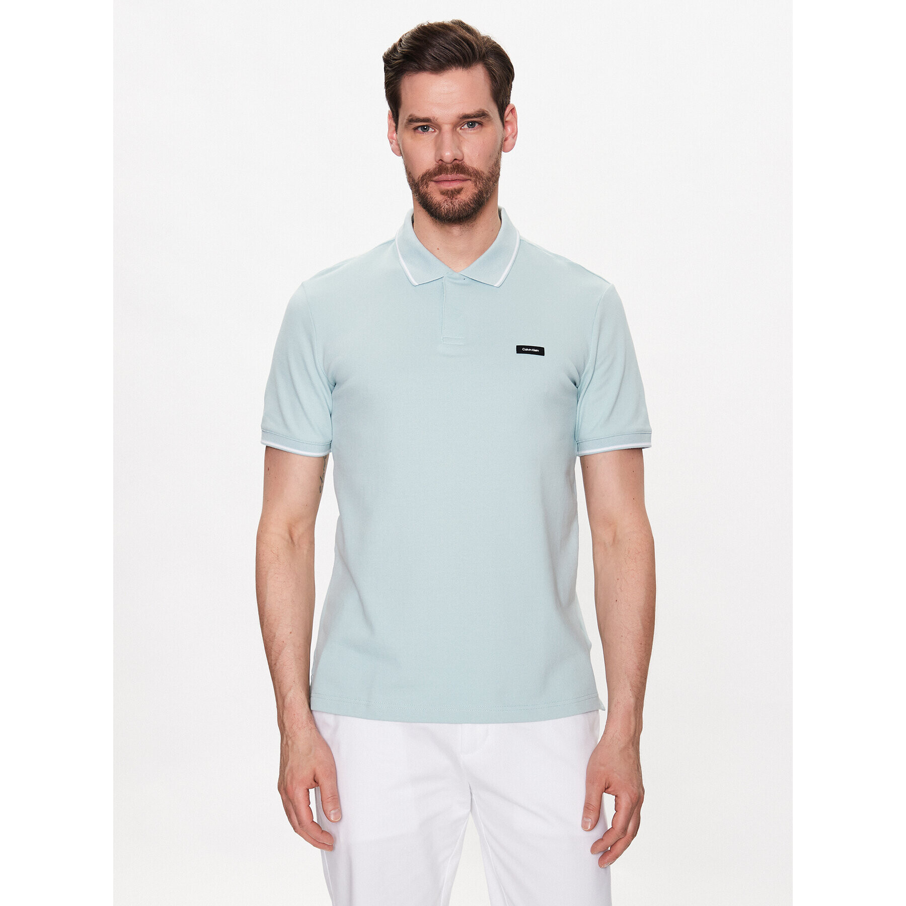 Calvin Klein Pólóing Stretch Pique Tipping Slim Polo K10K110596 Kék Slim Fit - Pepit.hu