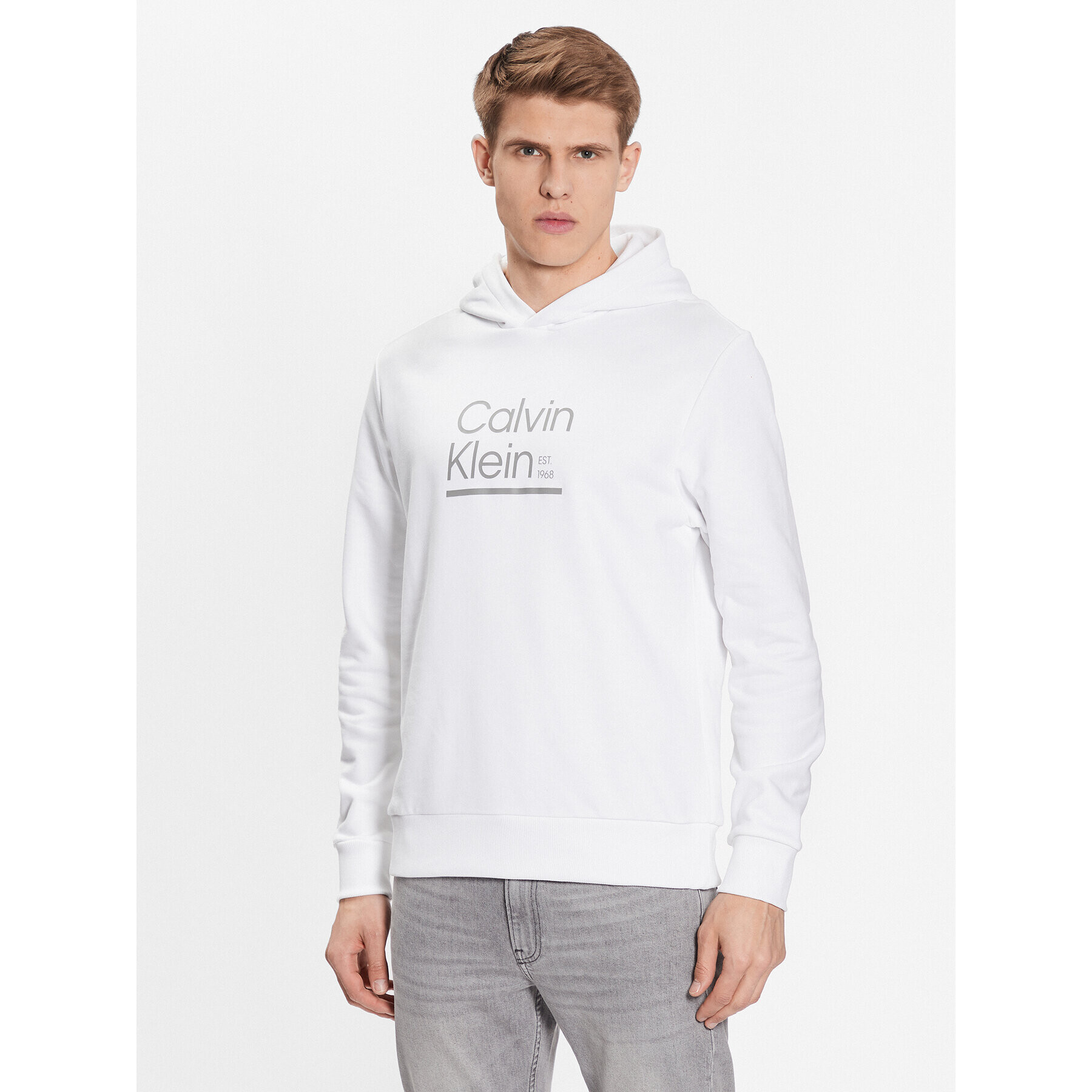 Calvin Klein Pulóver Contrast Line Logo K10K111569 Fehér Regular Fit - Pepit.hu