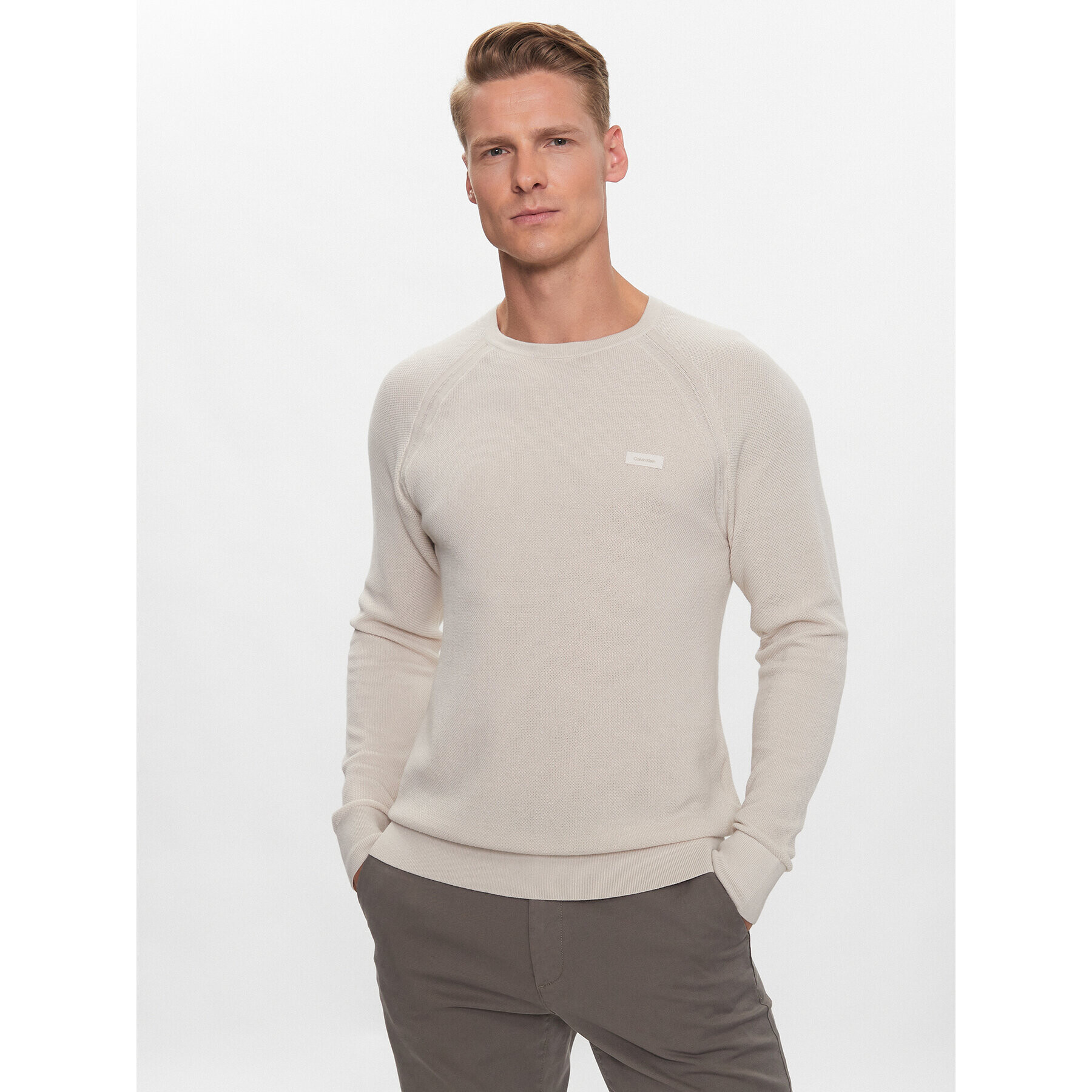 Calvin Klein Sweater K10K111477 Bézs Regular Fit - Pepit.hu