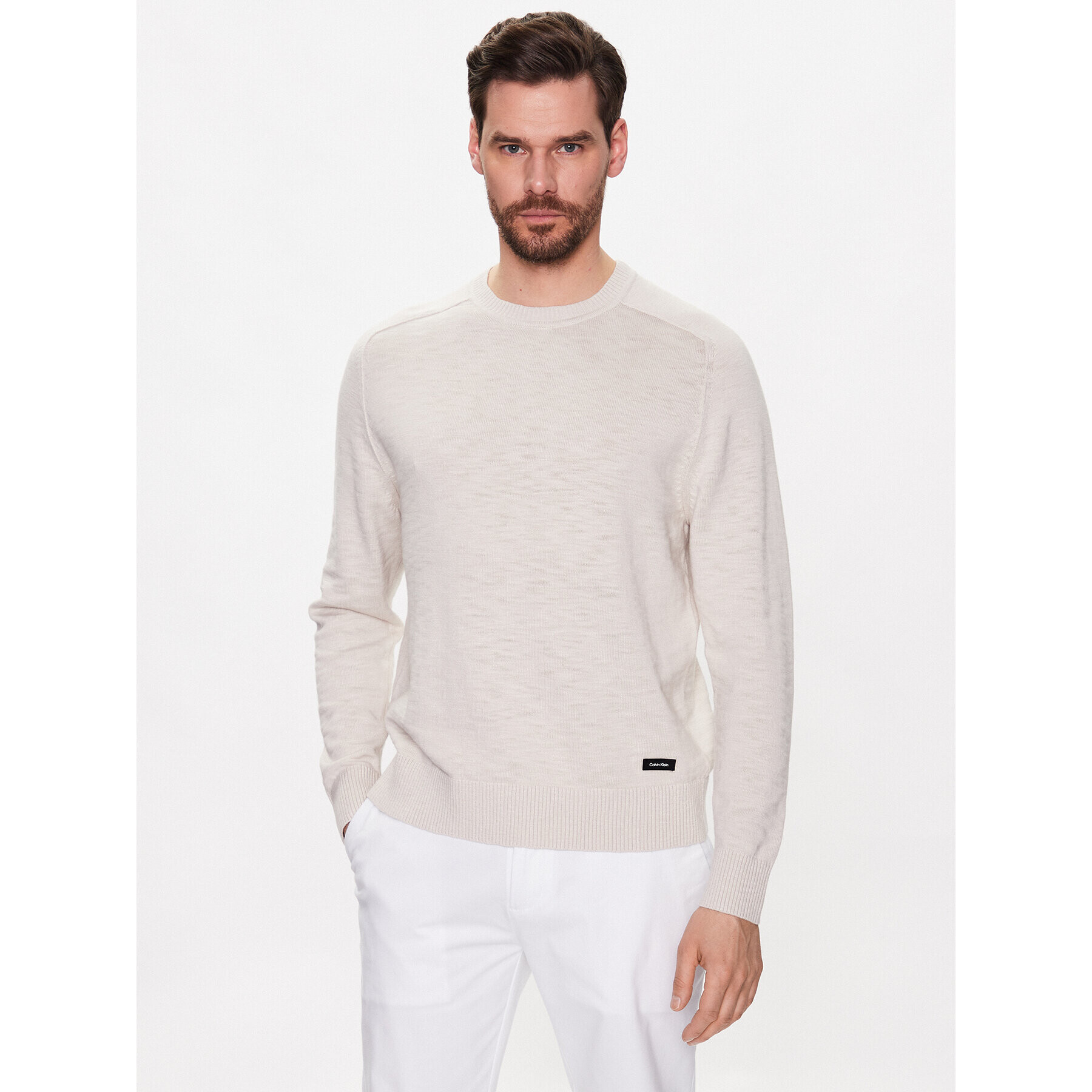 Calvin Klein Sweater Slub Texture Sweater K10K111449 Bézs Regular Fit - Pepit.hu