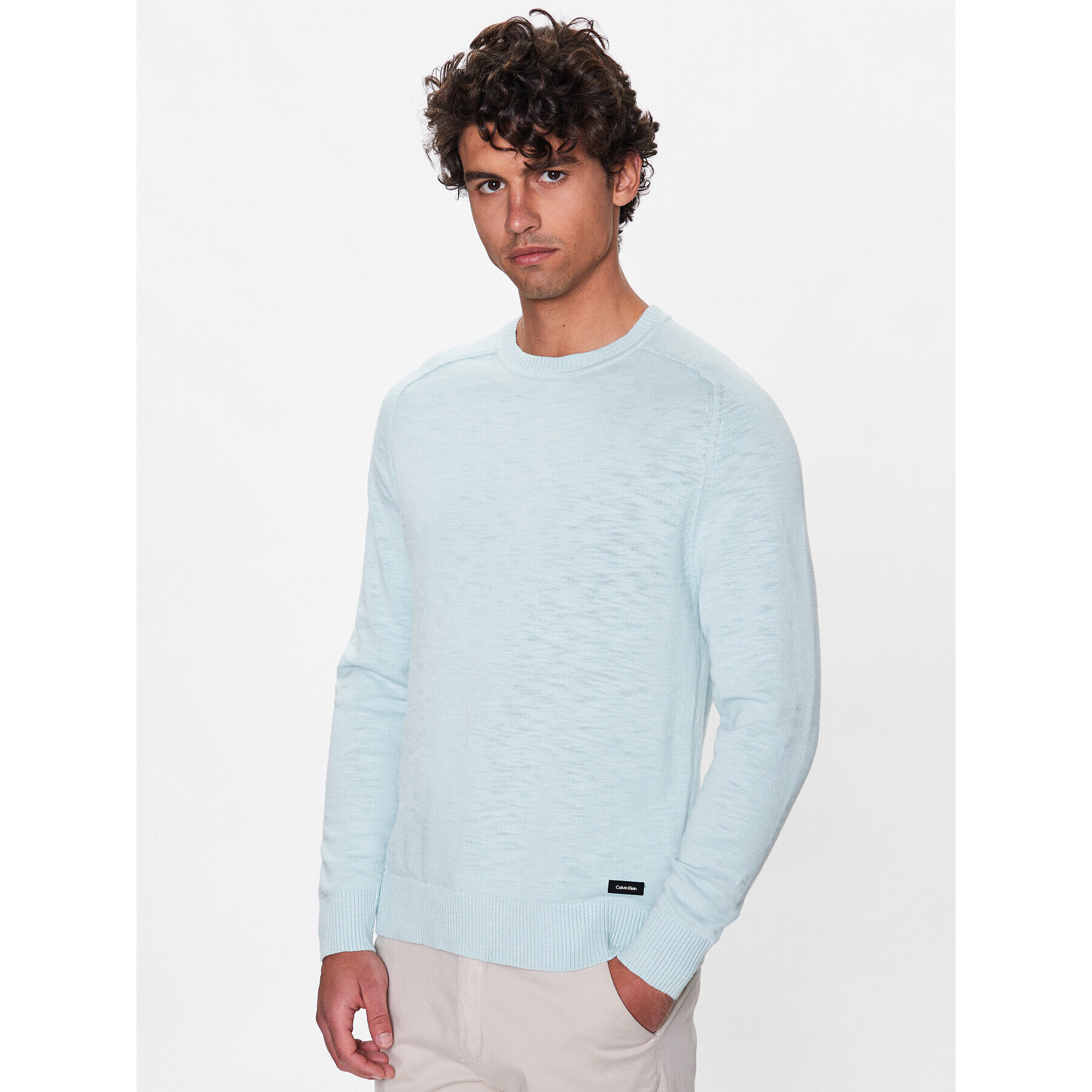 Calvin Klein Sweater Slub Texture Sweater K10K111449 Zöld Regular Fit - Pepit.hu