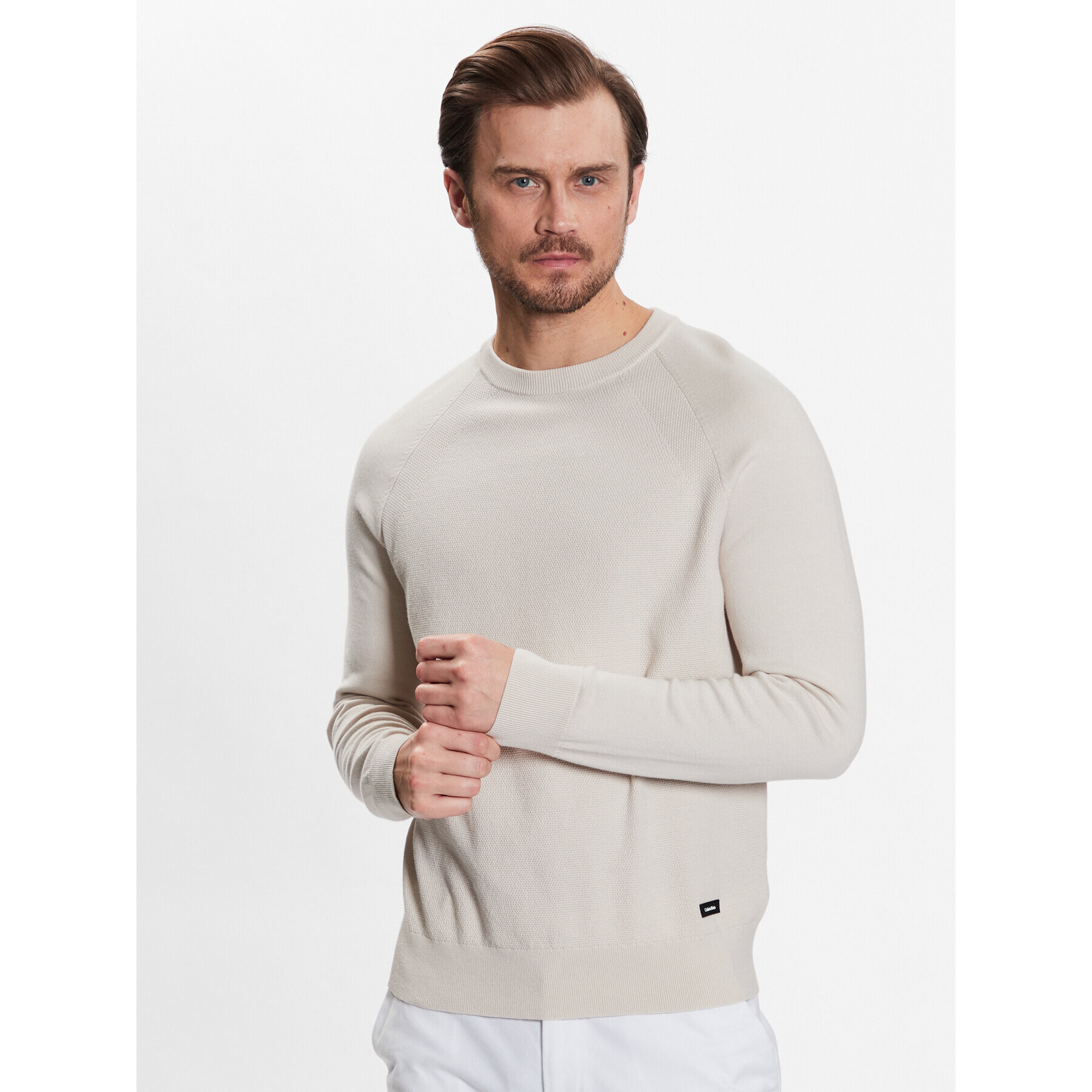 Calvin Klein Sweater Structure Cn Sweater K10K111012 Bézs Regular Fit - Pepit.hu