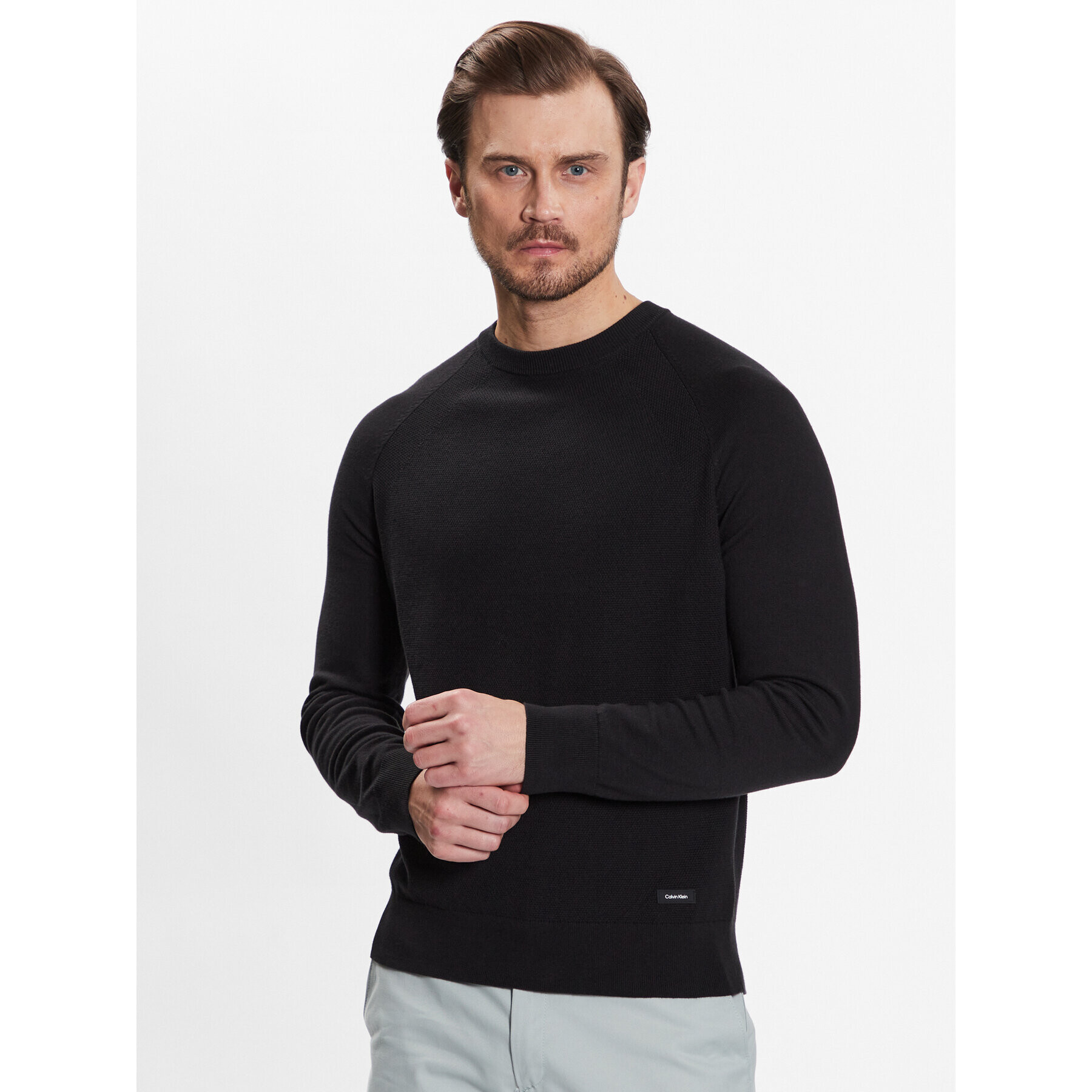 Calvin Klein Sweater Structure Cn Sweater K10K111012 Fekete Regular Fit - Pepit.hu