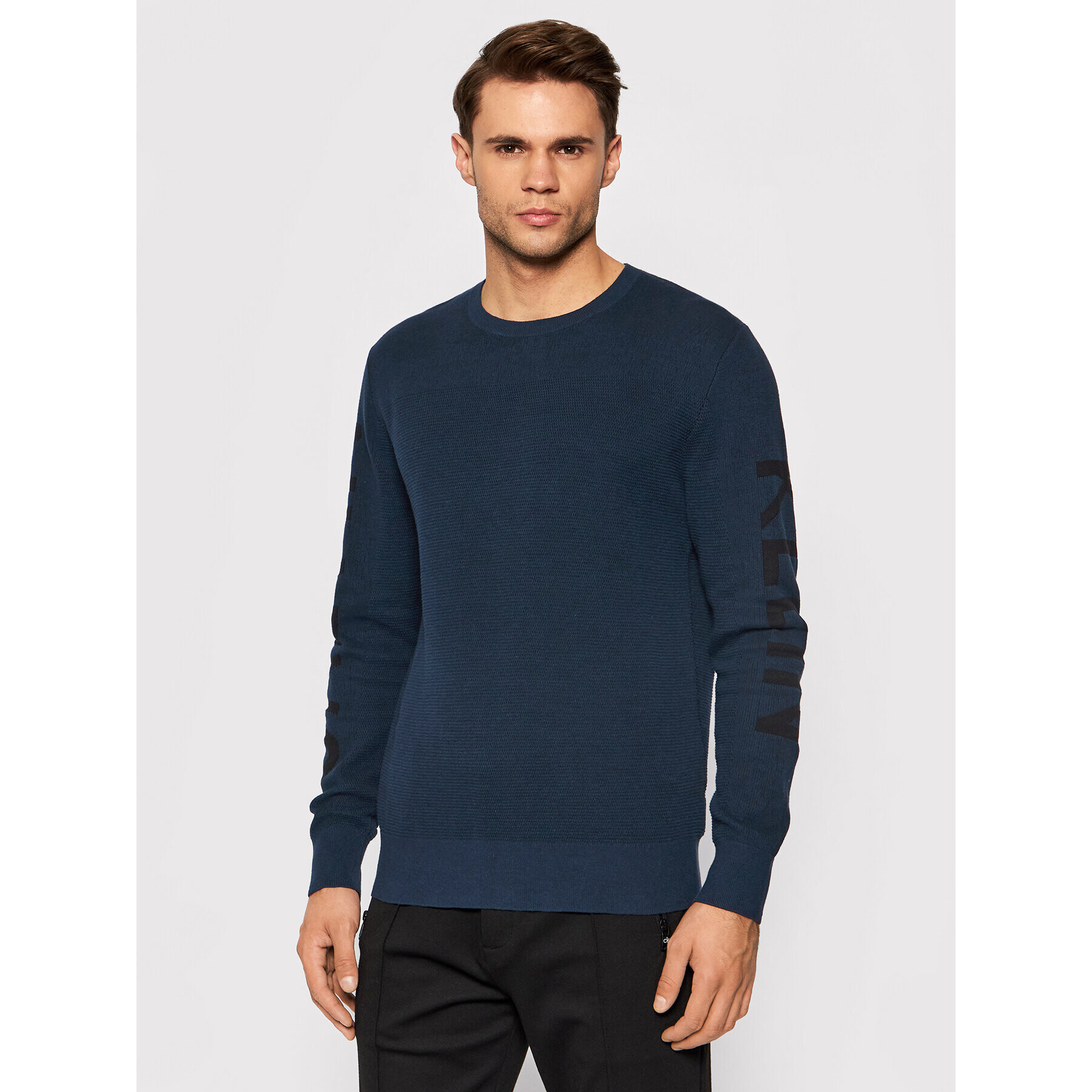 Calvin Klein Sweater Two Tone Micro Structure K10K107460 Sötétkék Regular Fit - Pepit.hu