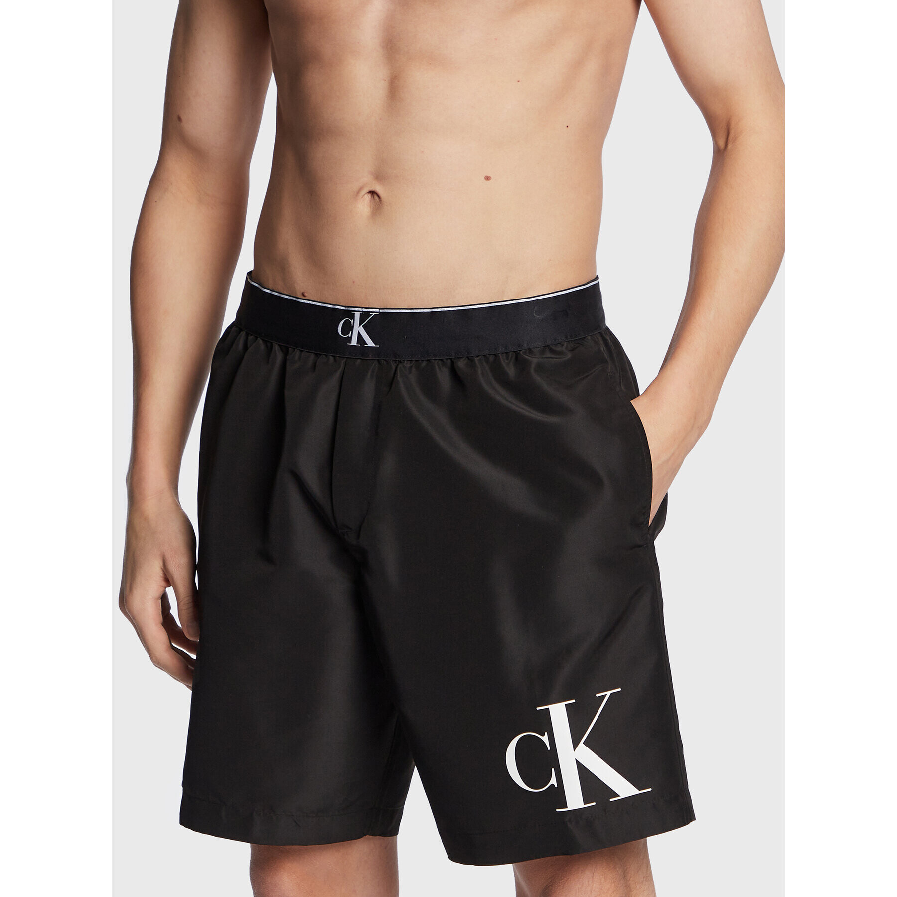 Calvin Klein Swimwear Úszónadrág Long Waistband KM0KM00859 Fekete Regular Fit - Pepit.hu