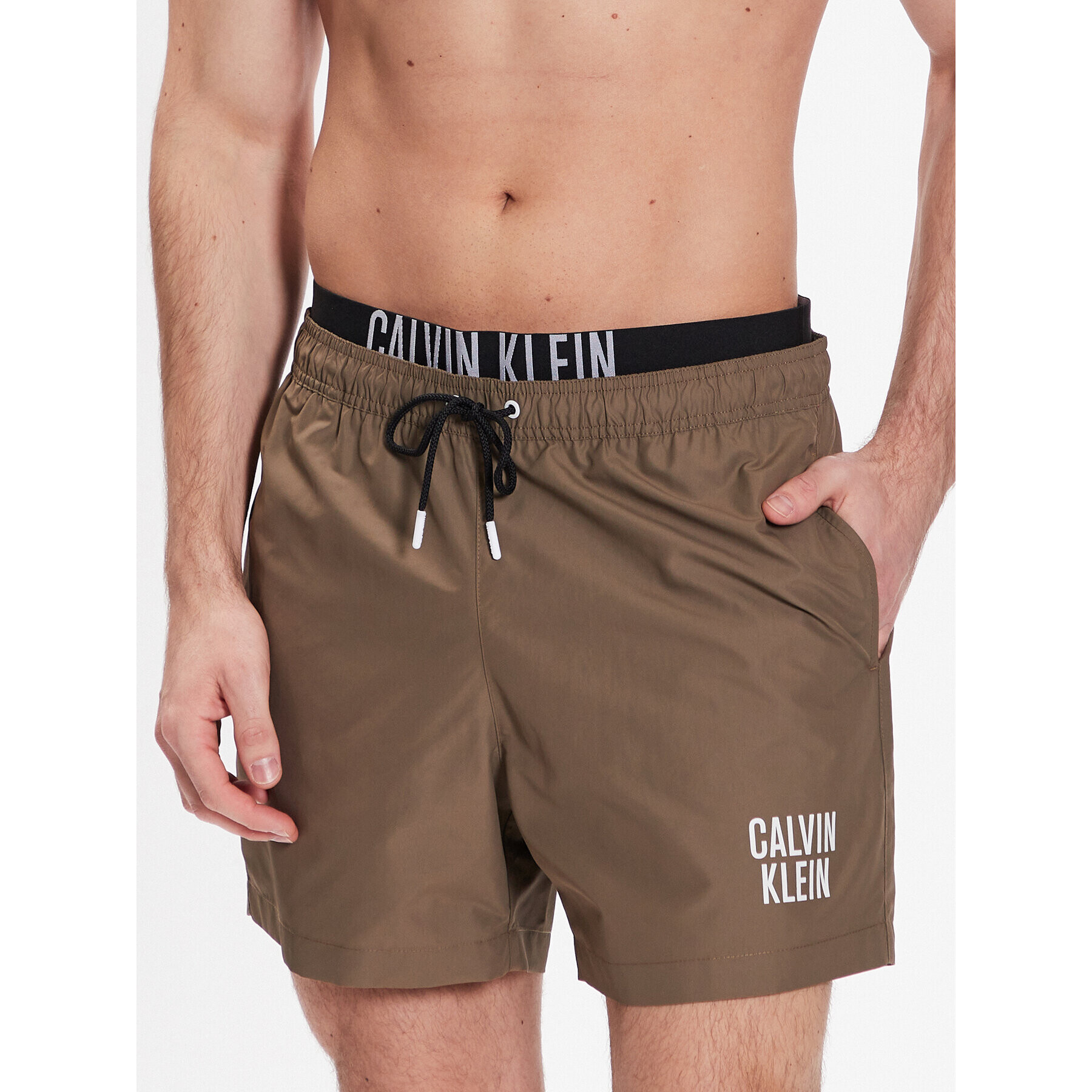 Calvin Klein Swimwear Úszónadrág Medium Double Wb KM0KM00798 Khaki Regular Fit - Pepit.hu