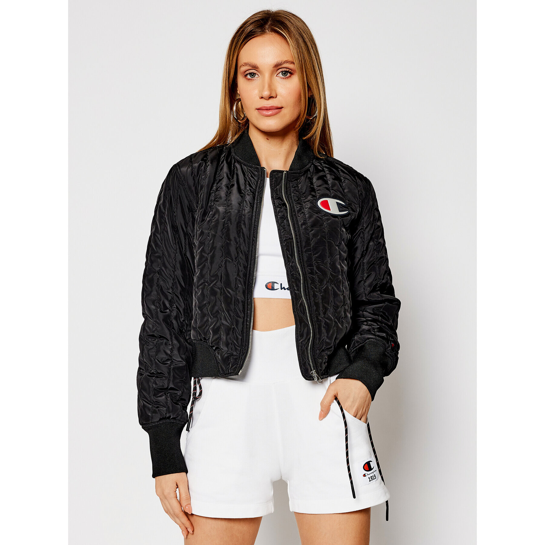 Champion Bomber dzseki Textured Cropped 113039 Fekete Custom Fit - Pepit.hu