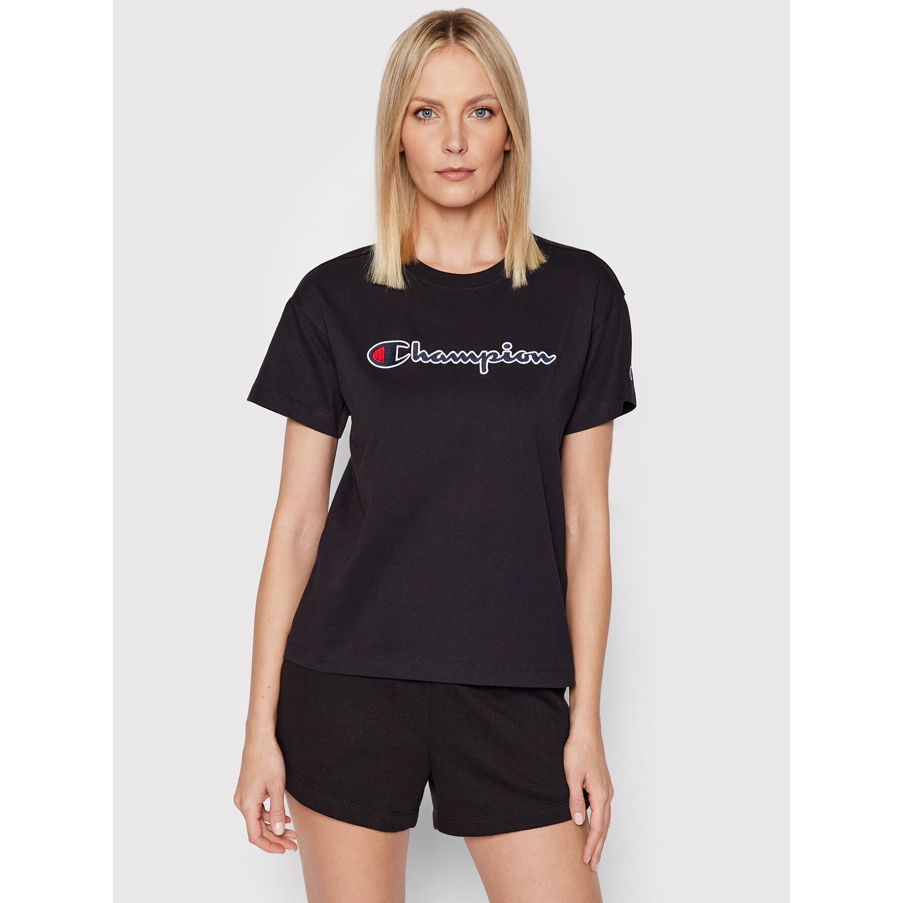 Champion Póló Big Script Logo 115351 Fekete Boxy Fit - Pepit.hu