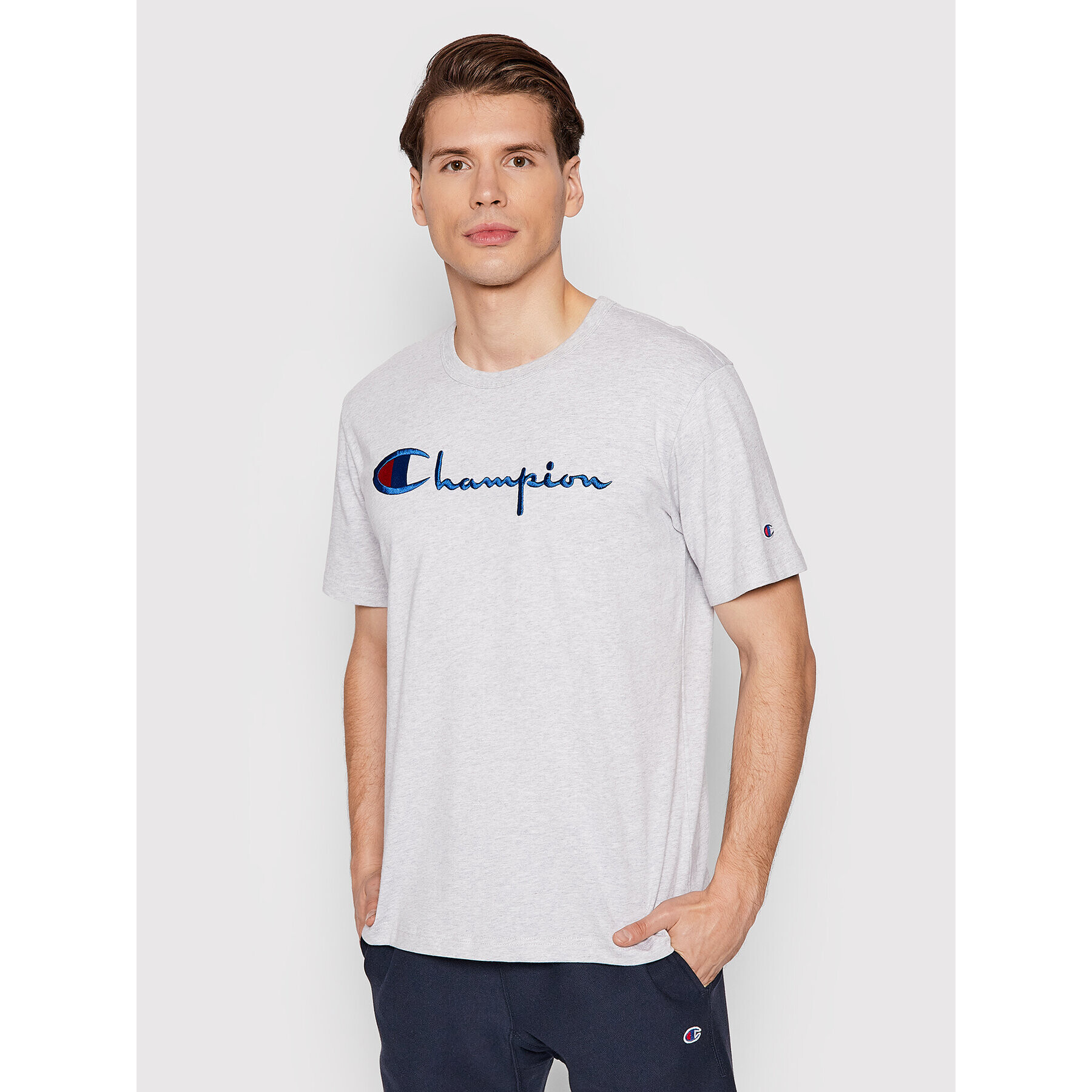 Champion Póló Big Script Logo 216547 Szürke Comfort Fit - Pepit.hu