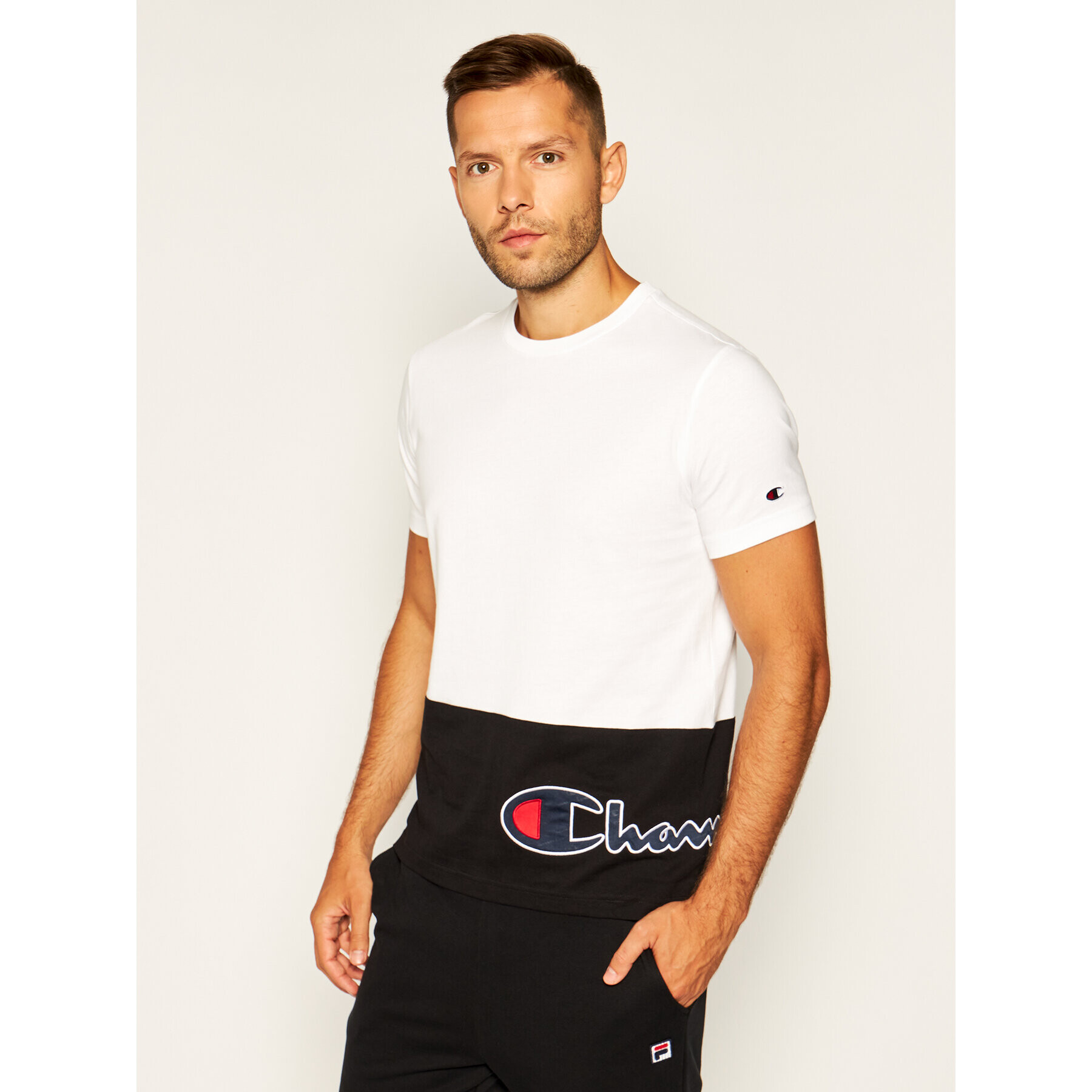 Champion Póló Colour Block Wraparound Logo 214208 Fehér Comfort Fit - Pepit.hu