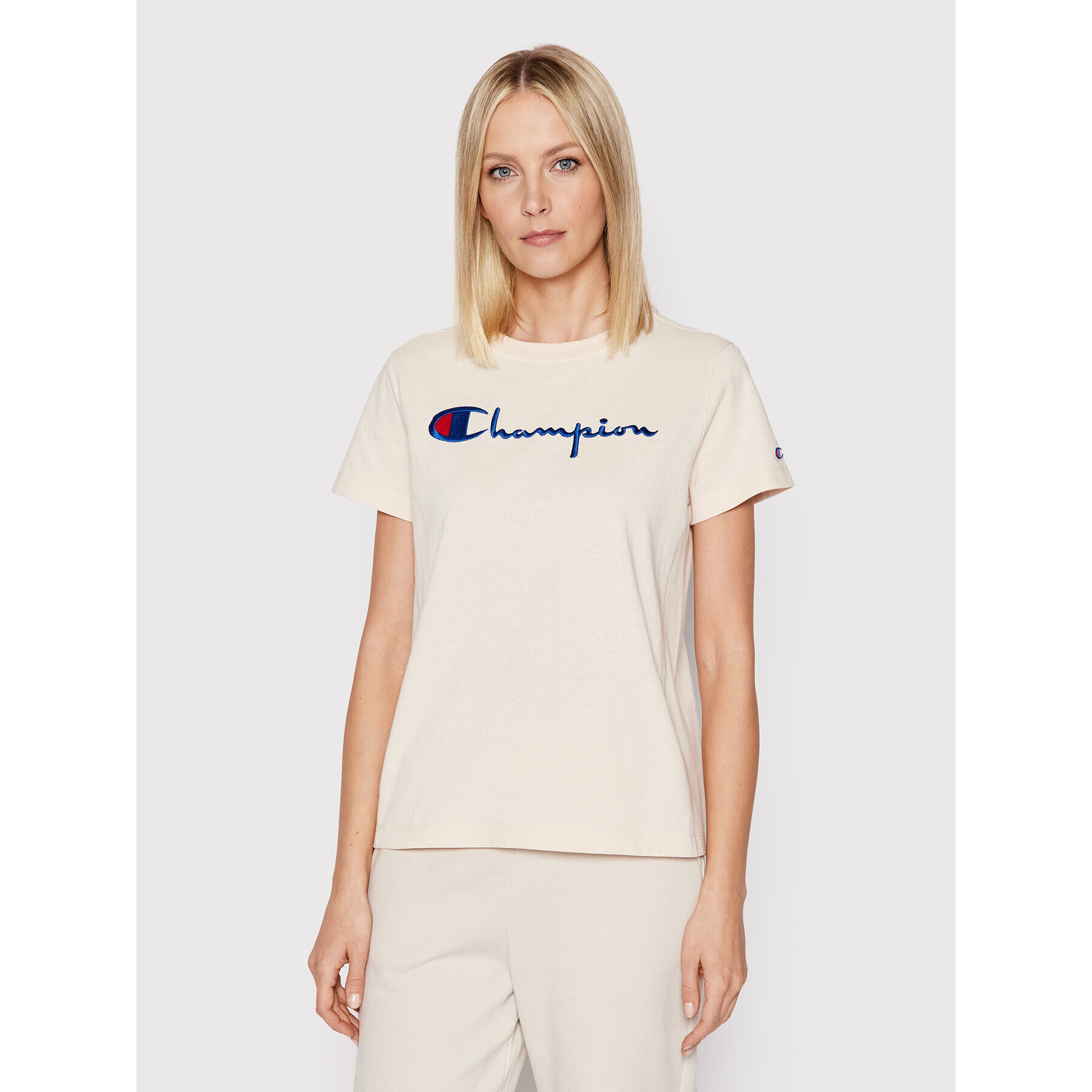 Champion Póló Script Logo 110992 Bézs Heritage Fit - Pepit.hu