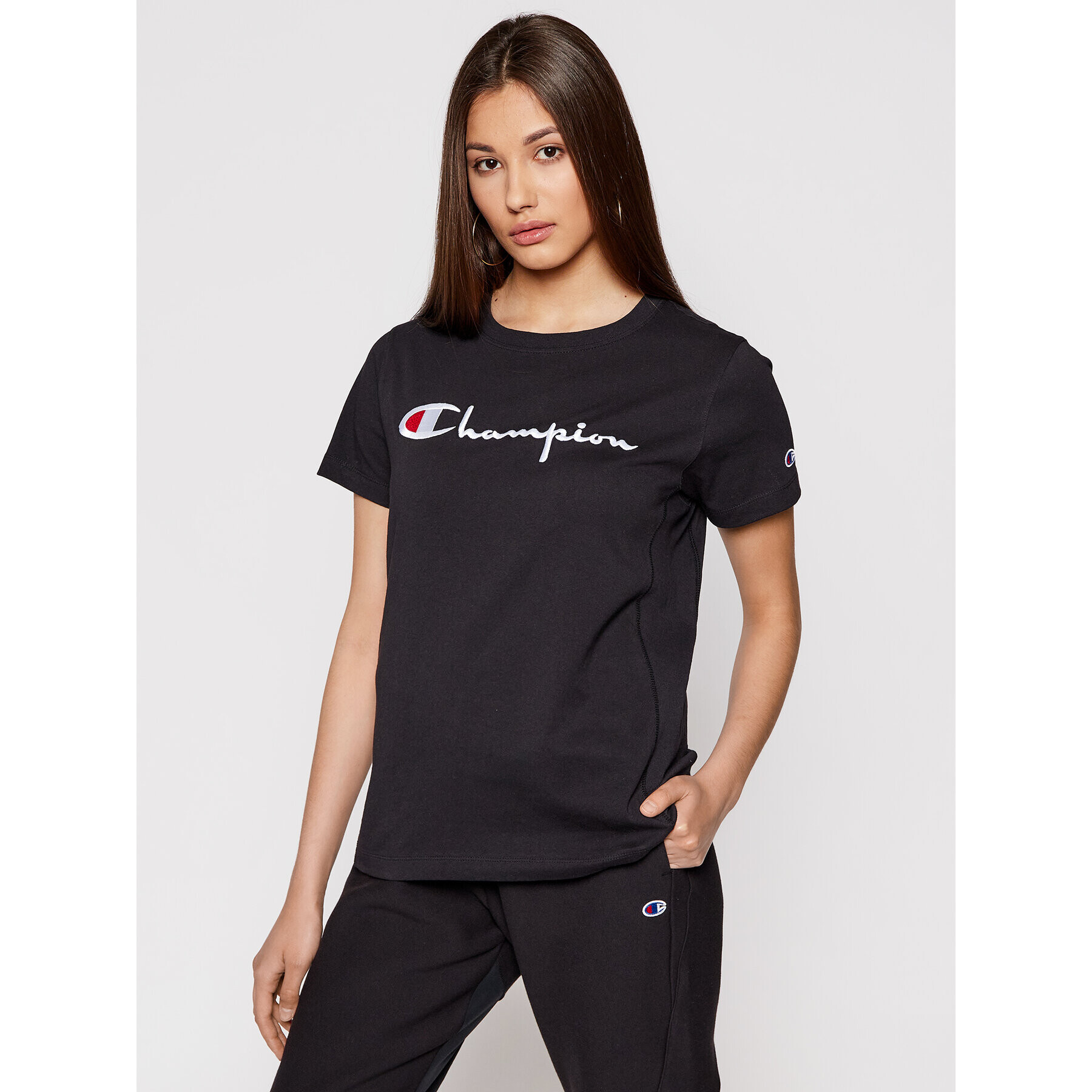 Champion Póló Script Logo 110992 Fekete Heritage Fit - Pepit.hu