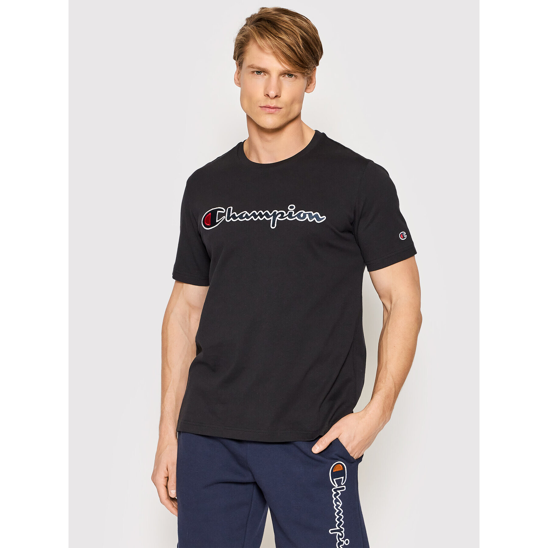 Champion Póló Script Logo 217814 Fekete Regular Fit - Pepit.hu