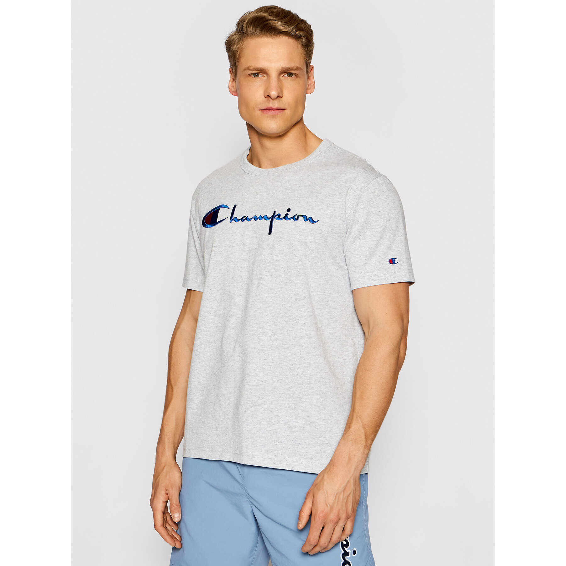 Champion Póló Script Logo Crew 210972 Szürke Regular Fit - Pepit.hu