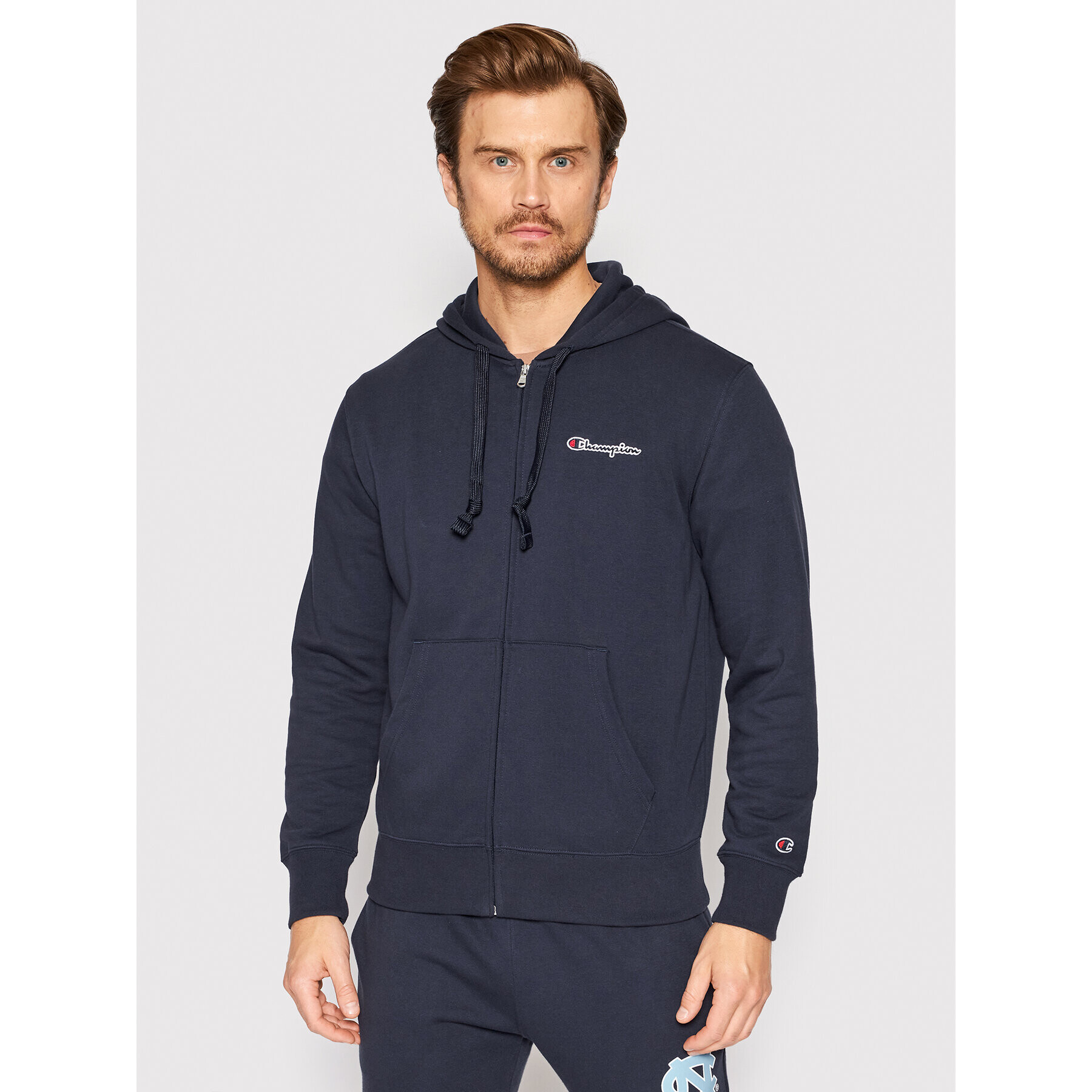 Champion Pulóver Hooded Full Zip 217066 Sötétkék Custom Fit - Pepit.hu