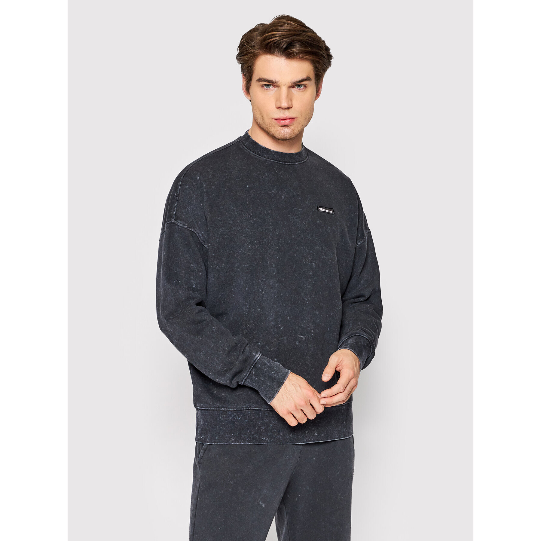 Champion Pulóver Jackquard Label 217084 Fekete Baggy Fit - Pepit.hu