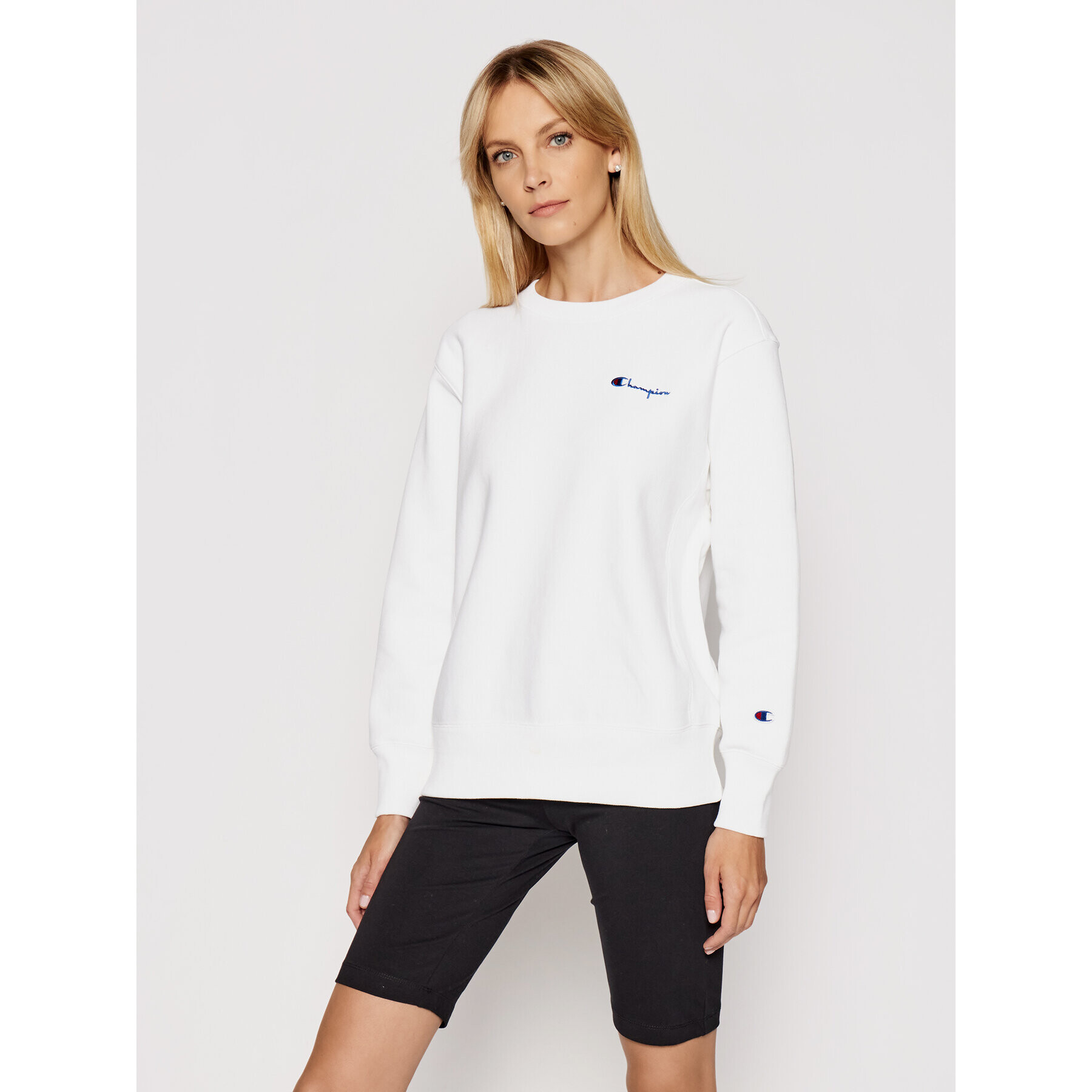 Champion Pulóver Small Script Logo Reverse Weave 113151 Fehér Regular Fit - Pepit.hu