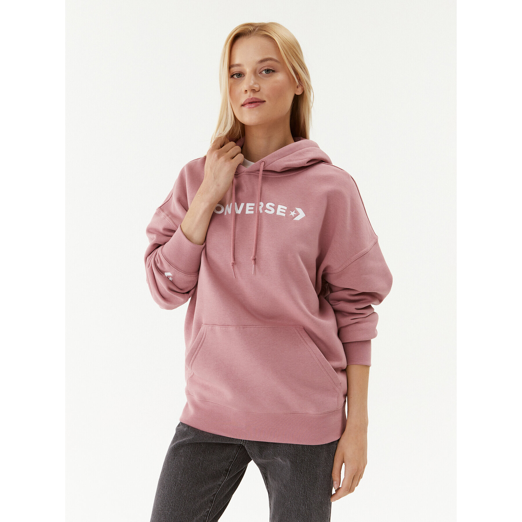 Converse Pulóver Wordmark Fleece Hoodie Emb 10025690-A11 Rózsaszín Regular Fit - Pepit.hu