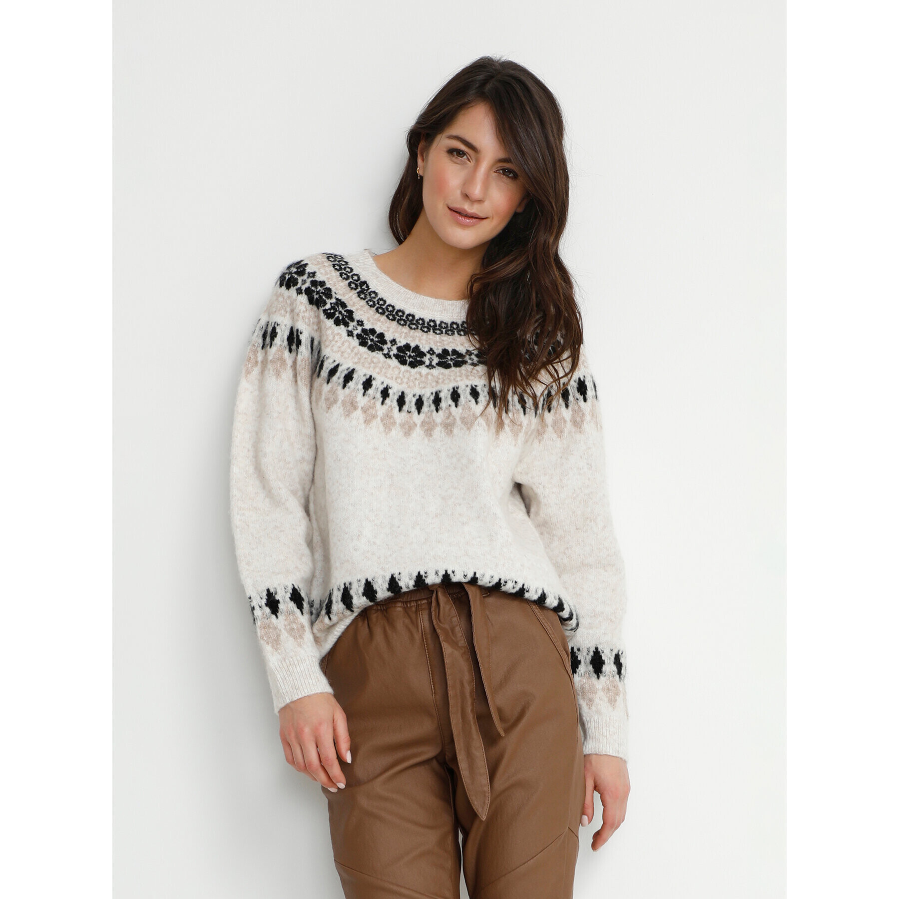 Cream Sweater Cherry 10610568 Bézs Loose Fit - Pepit.hu