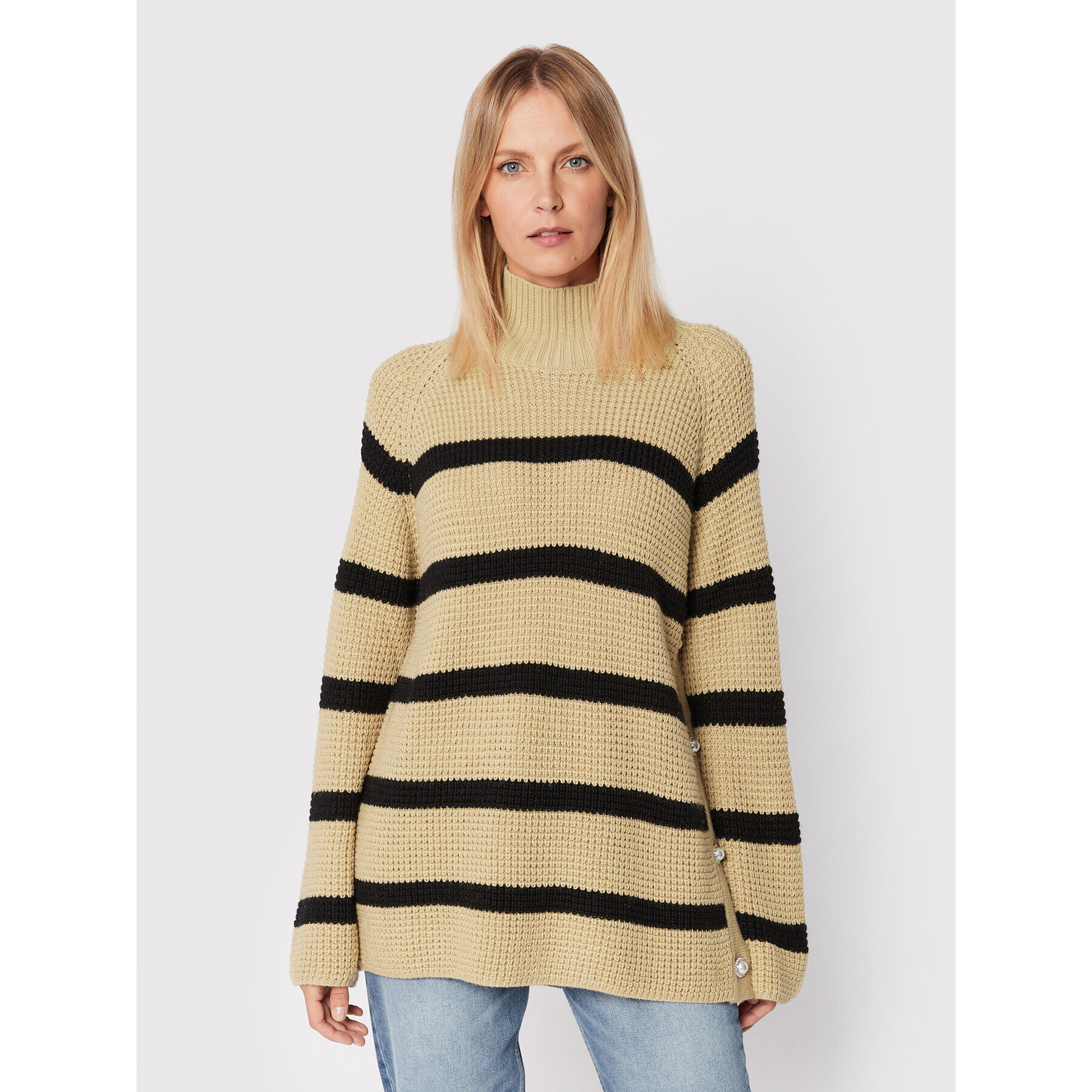 Custommade Sweater Talna Stripes 999212319 Bézs Relaxed Fit - Pepit.hu