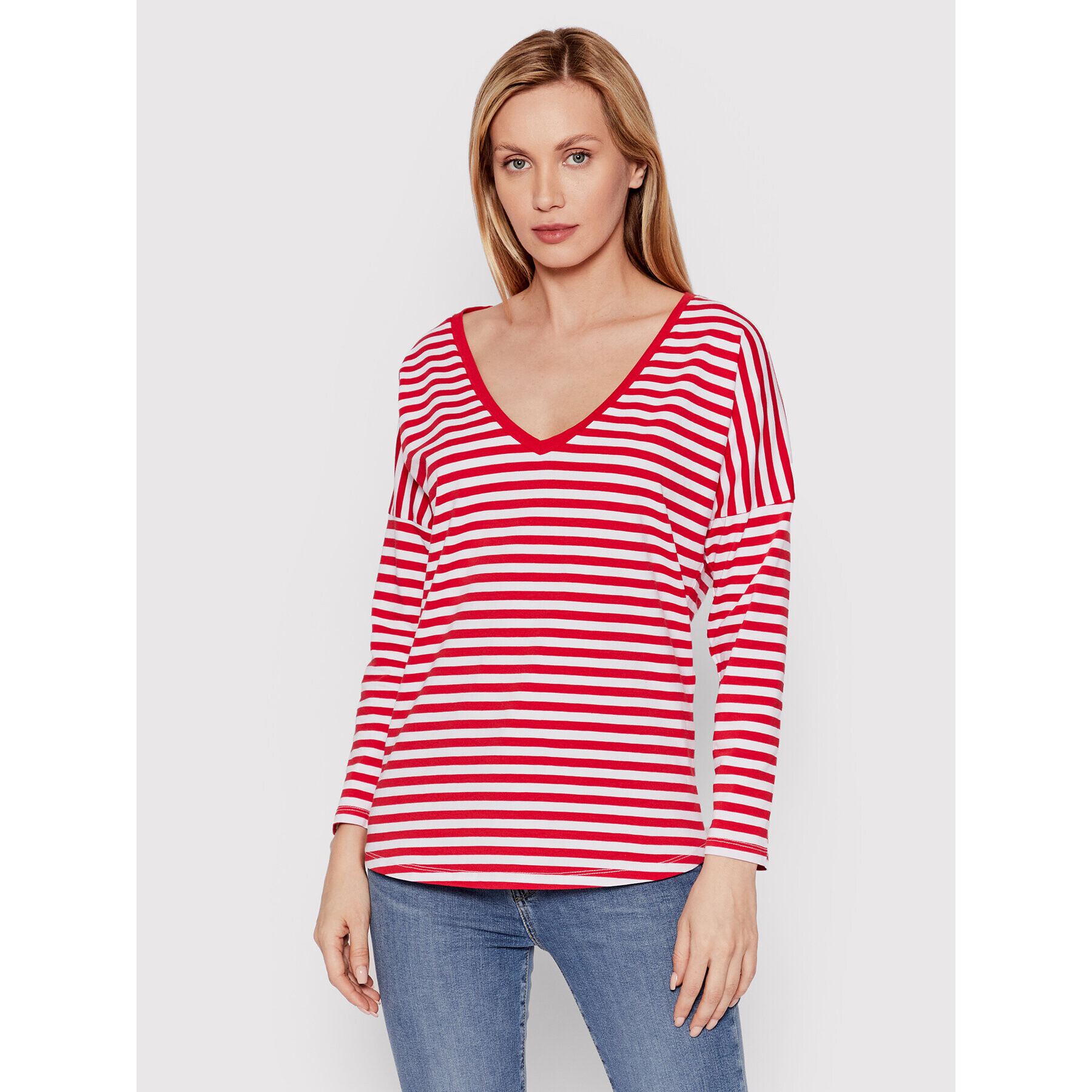 DeeZee Blúz Submarine Stripes DK-003 Piros Regular Fit - Pepit.hu