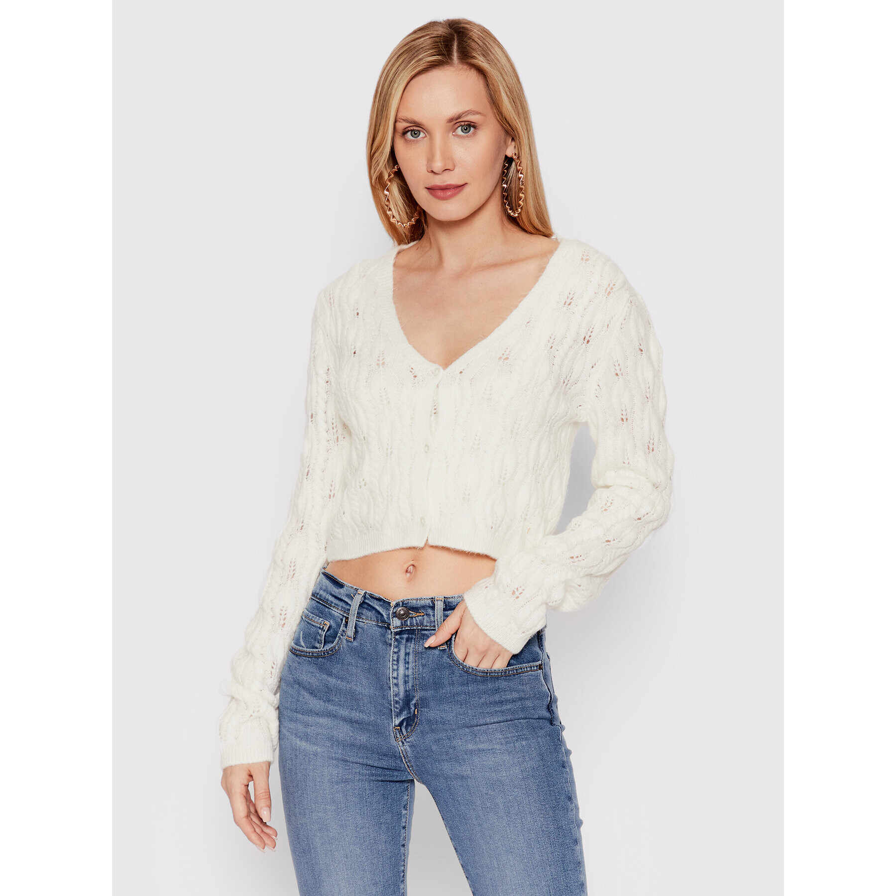 DeeZee Top és kardigán szett Damina AL014 Fehér Cropped Fit - Pepit.hu