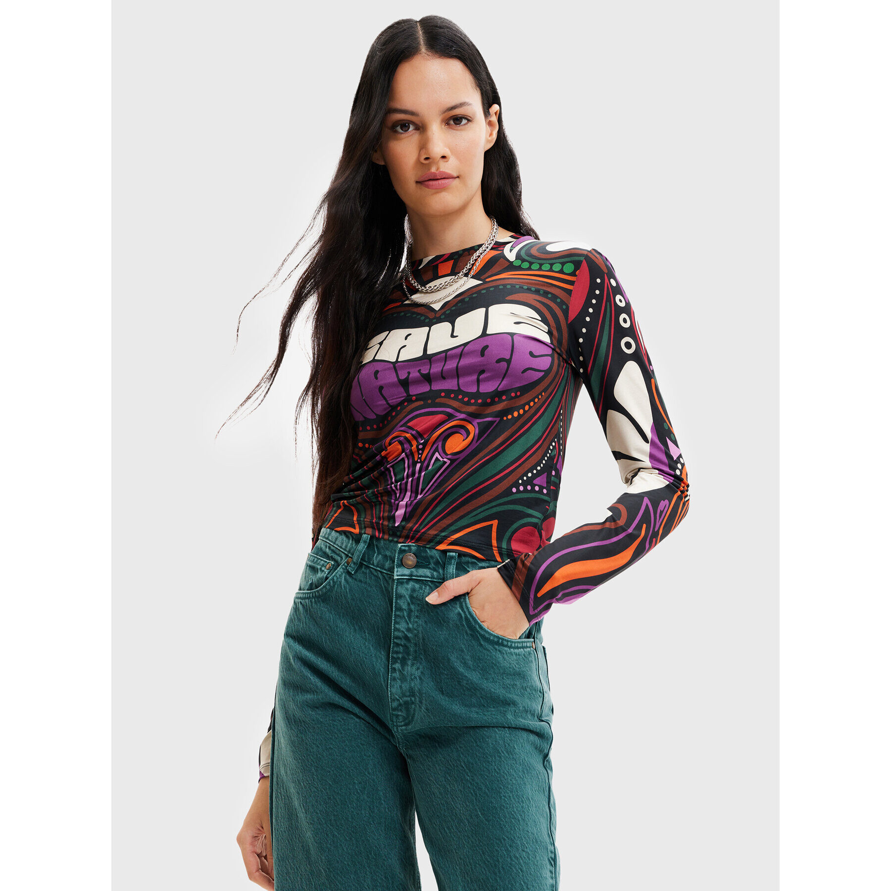 Desigual Blúz Blair 22WWTK35 Színes Slim Fit - Pepit.hu