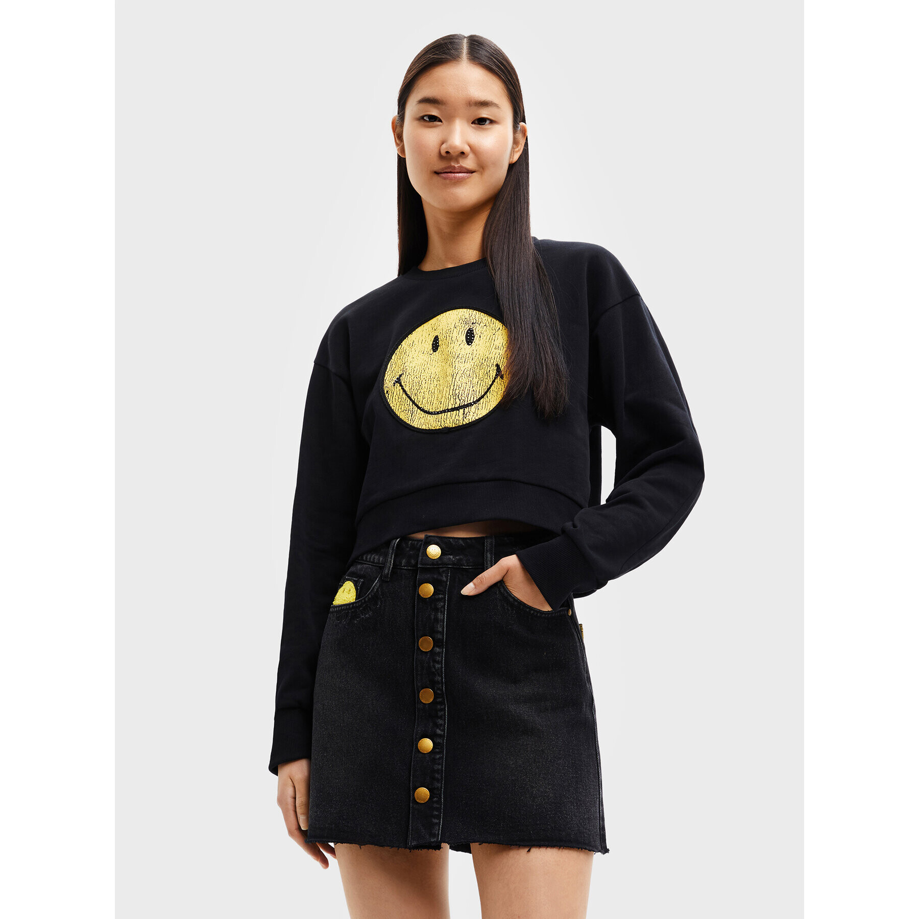 Desigual Pulóver SMILEY 22WWSK35 Fekete Relaxed Fit - Pepit.hu