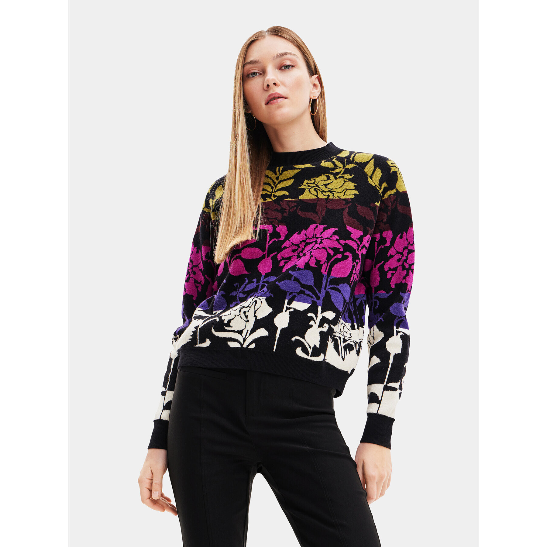 Desigual Sweater 23WWJF05 Fekete Regular Fit - Pepit.hu