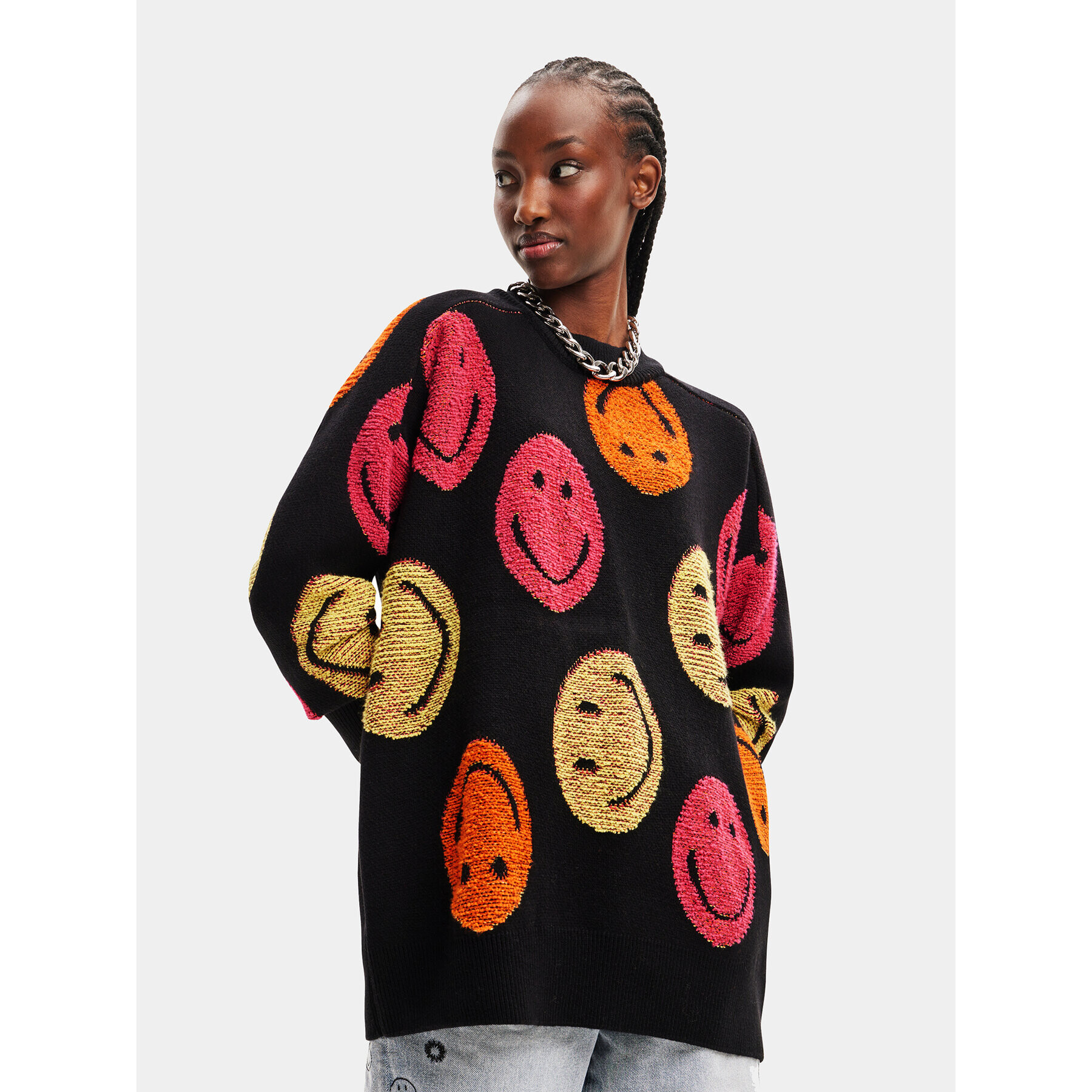 Desigual Sweater 23WWJF86 Fekete Oversize - Pepit.hu