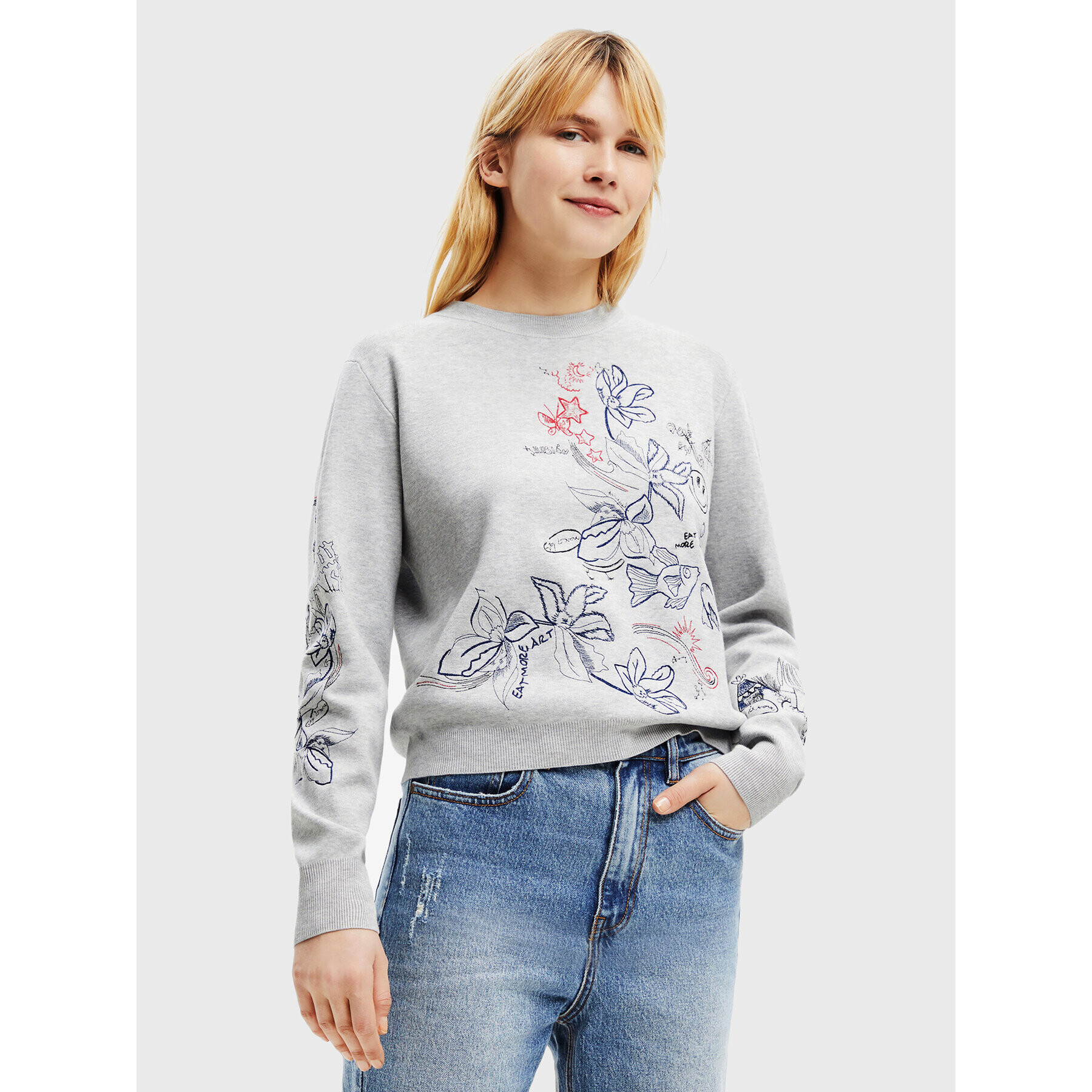 Desigual Sweater Laia 22WWJFAF Szürke Relaxed Fit - Pepit.hu