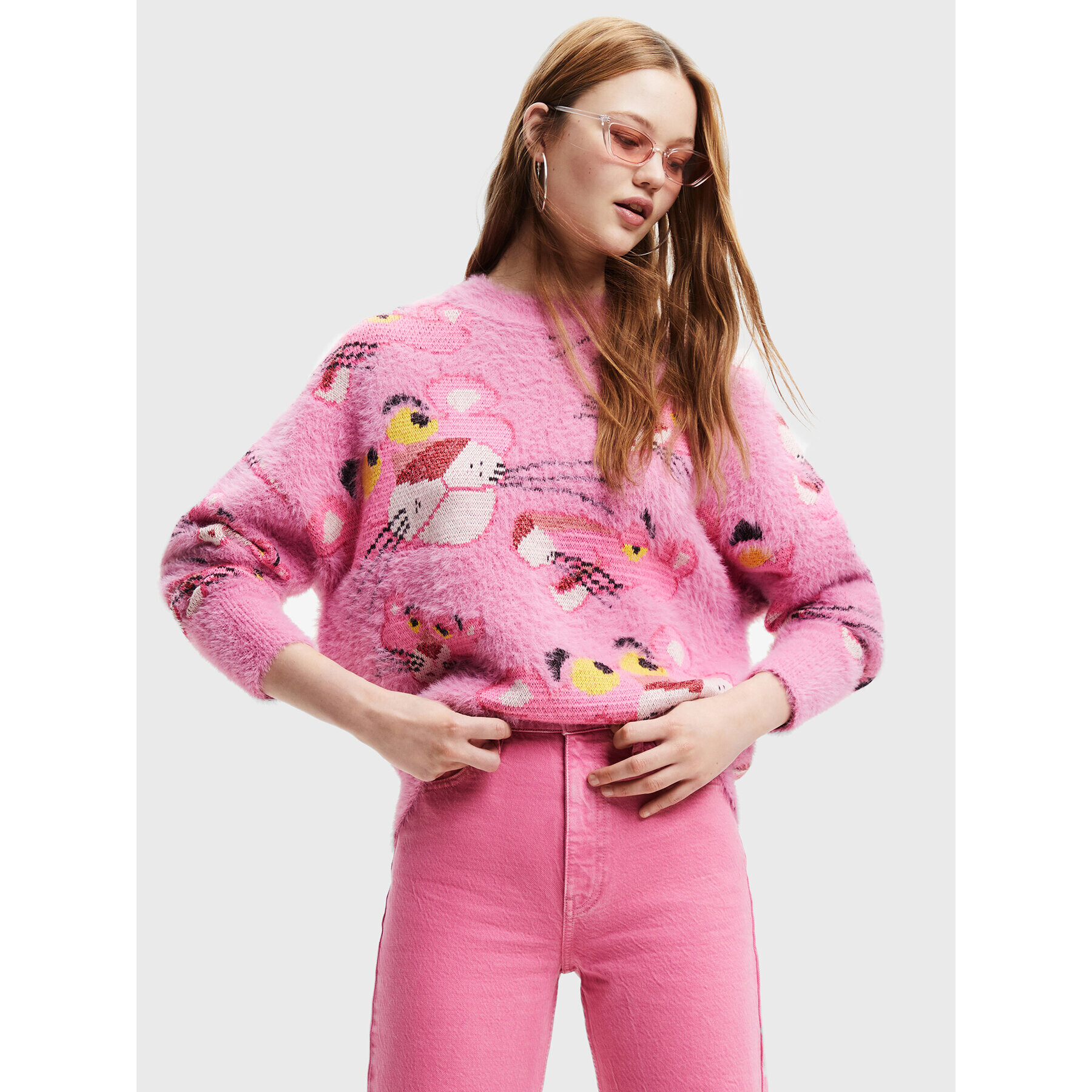 Desigual Sweater PINK PANTHER 22WWJF59 Rózsaszín Oversize - Pepit.hu