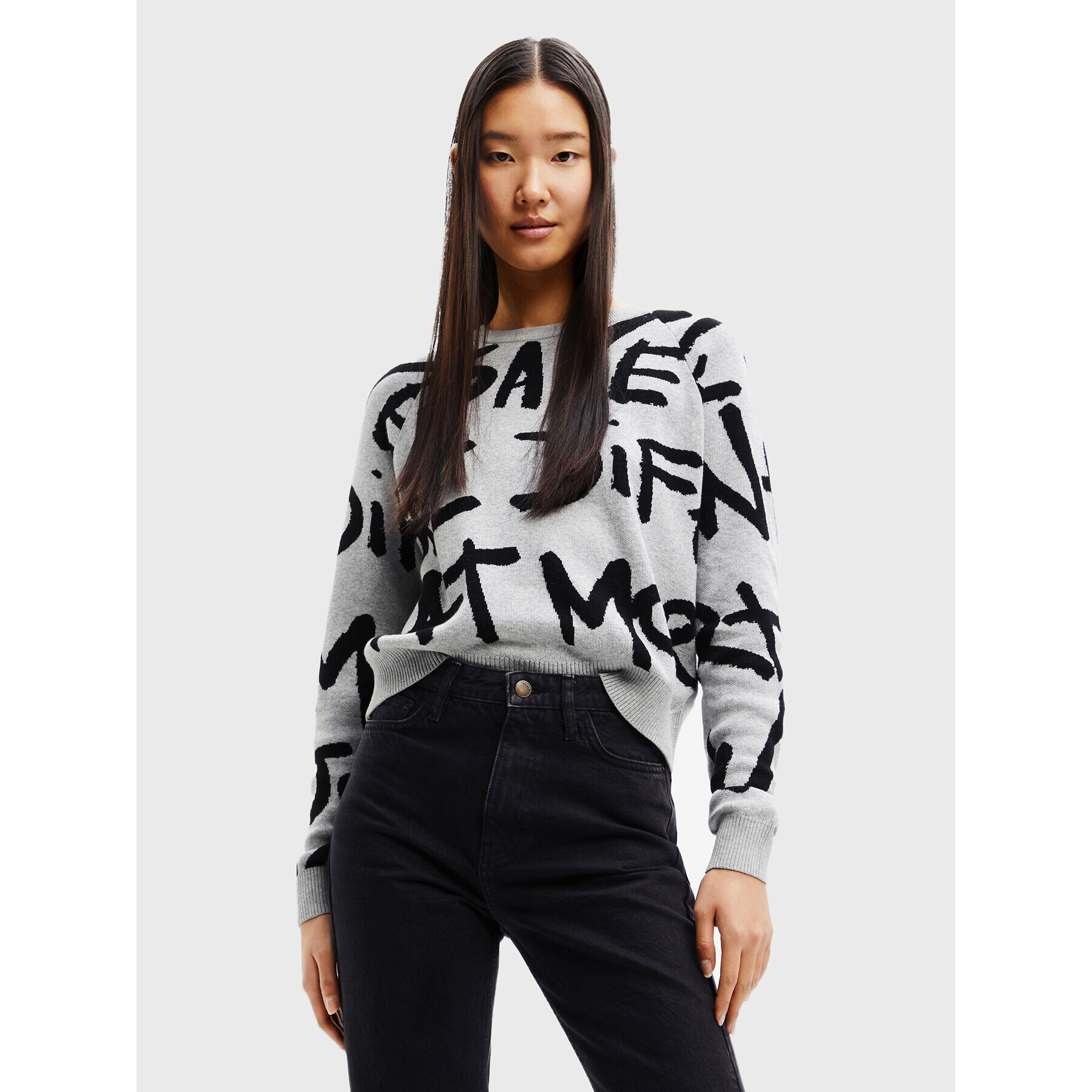 Desigual Sweater Yara 22WWJFA6 Szürke Relaxed Fit - Pepit.hu