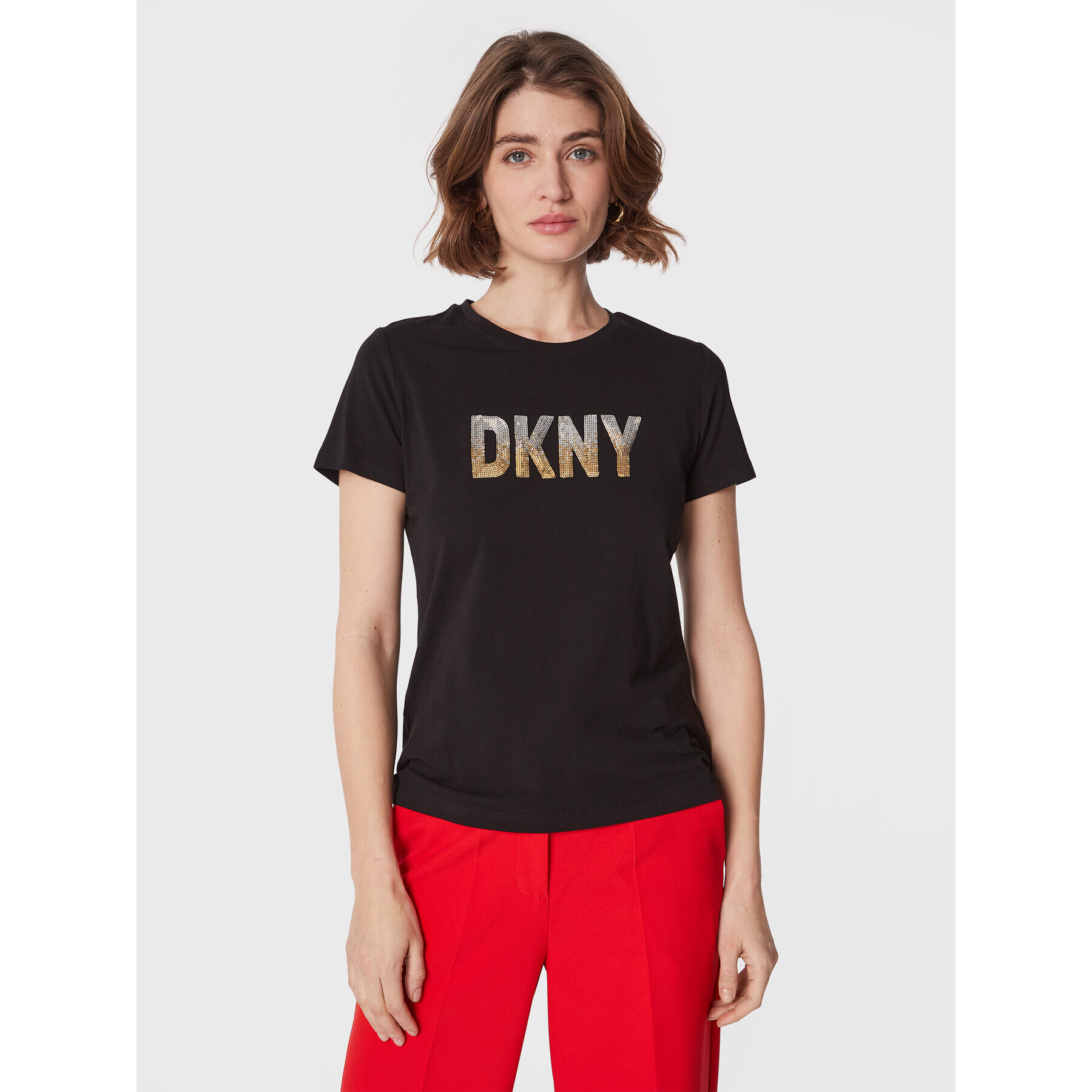 DKNY Póló P2MH7OMQ Fekete Regular Fit - Pepit.hu