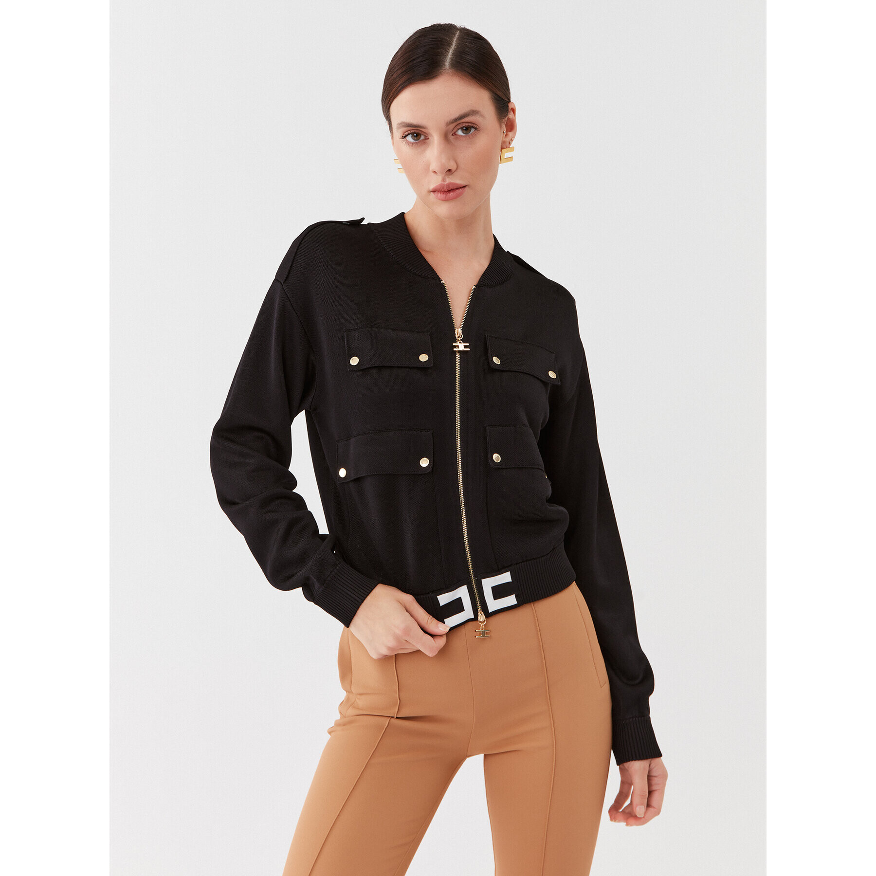 Elisabetta Franchi Bomber dzseki MK-73S-36E2-V420 Fekete Regular Fit - Pepit.hu