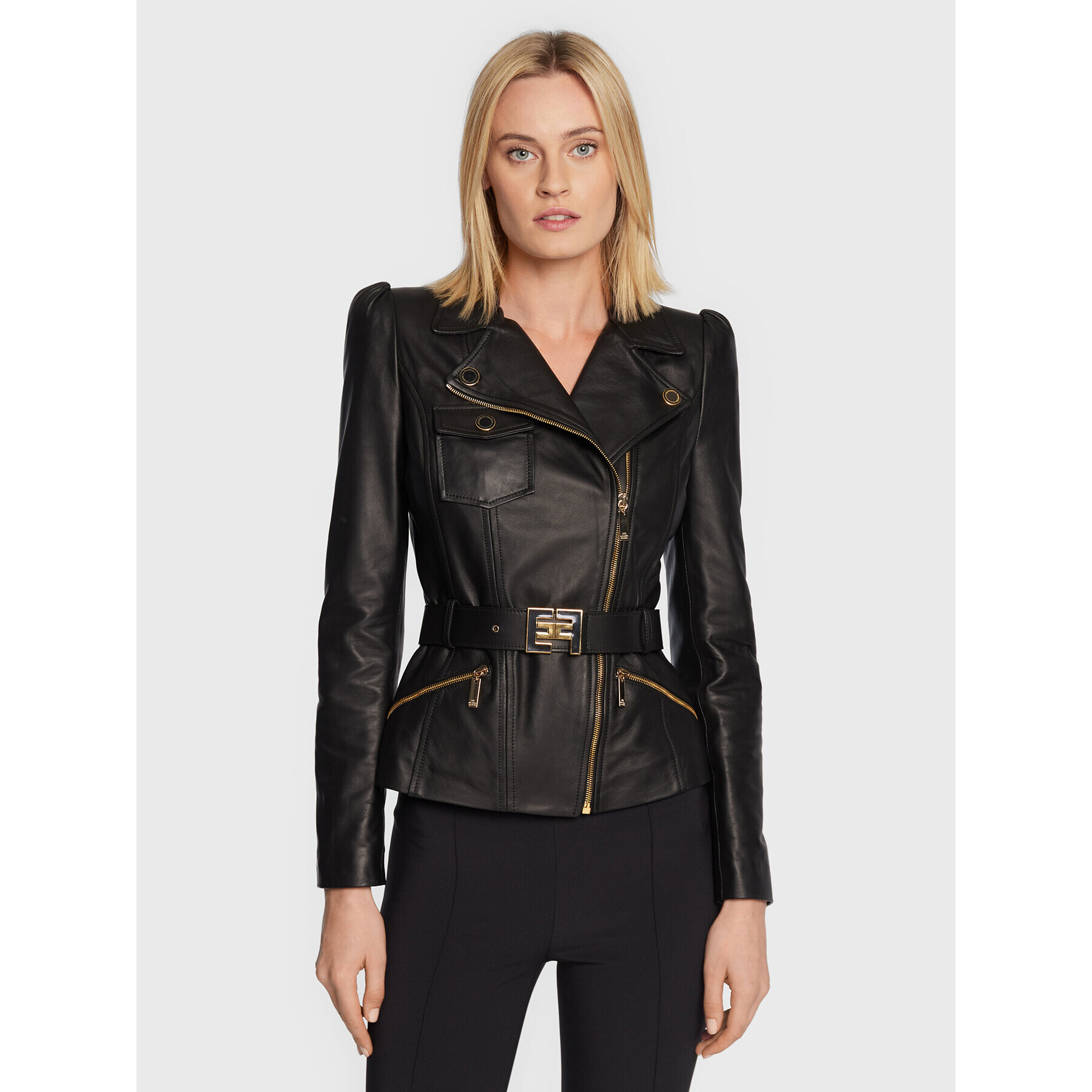 Elisabetta Franchi Bőrkabát GD-21Z-26E2-V1000 Fekete Slim Fit - Pepit.hu