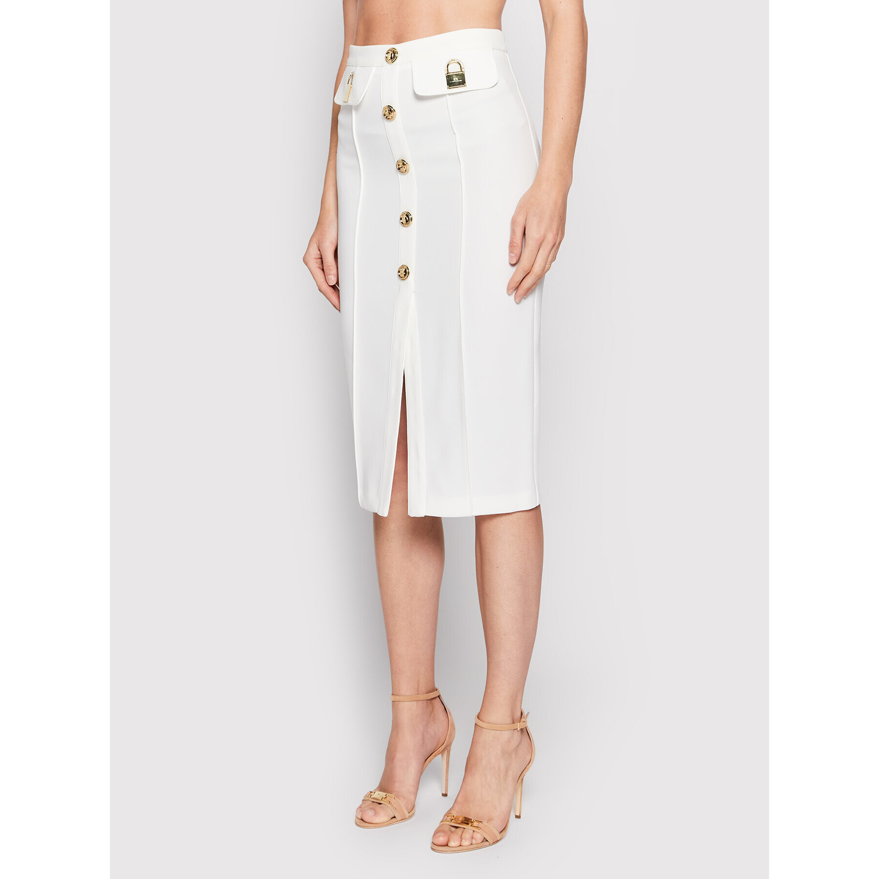 Elisabetta Franchi Ceruzaszoknya GO-030-22E2-V380 Fehér Slim Fit - Pepit.hu