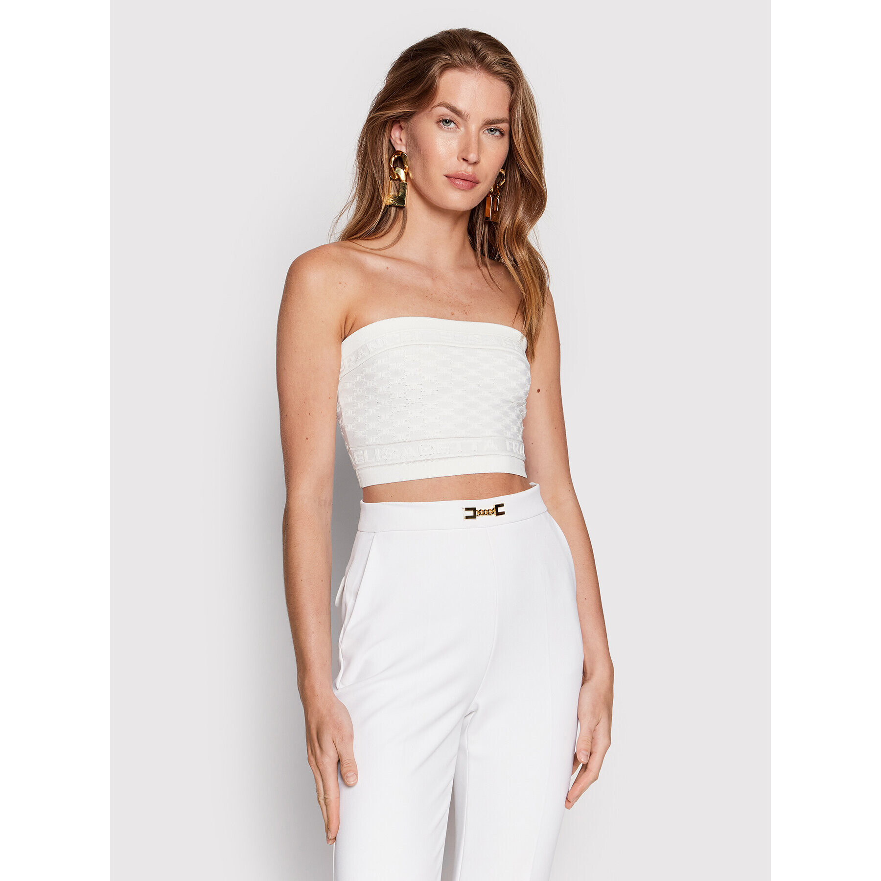 Elisabetta Franchi Felső TK-41B-22E2-V160 Fehér Slim Fit - Pepit.hu