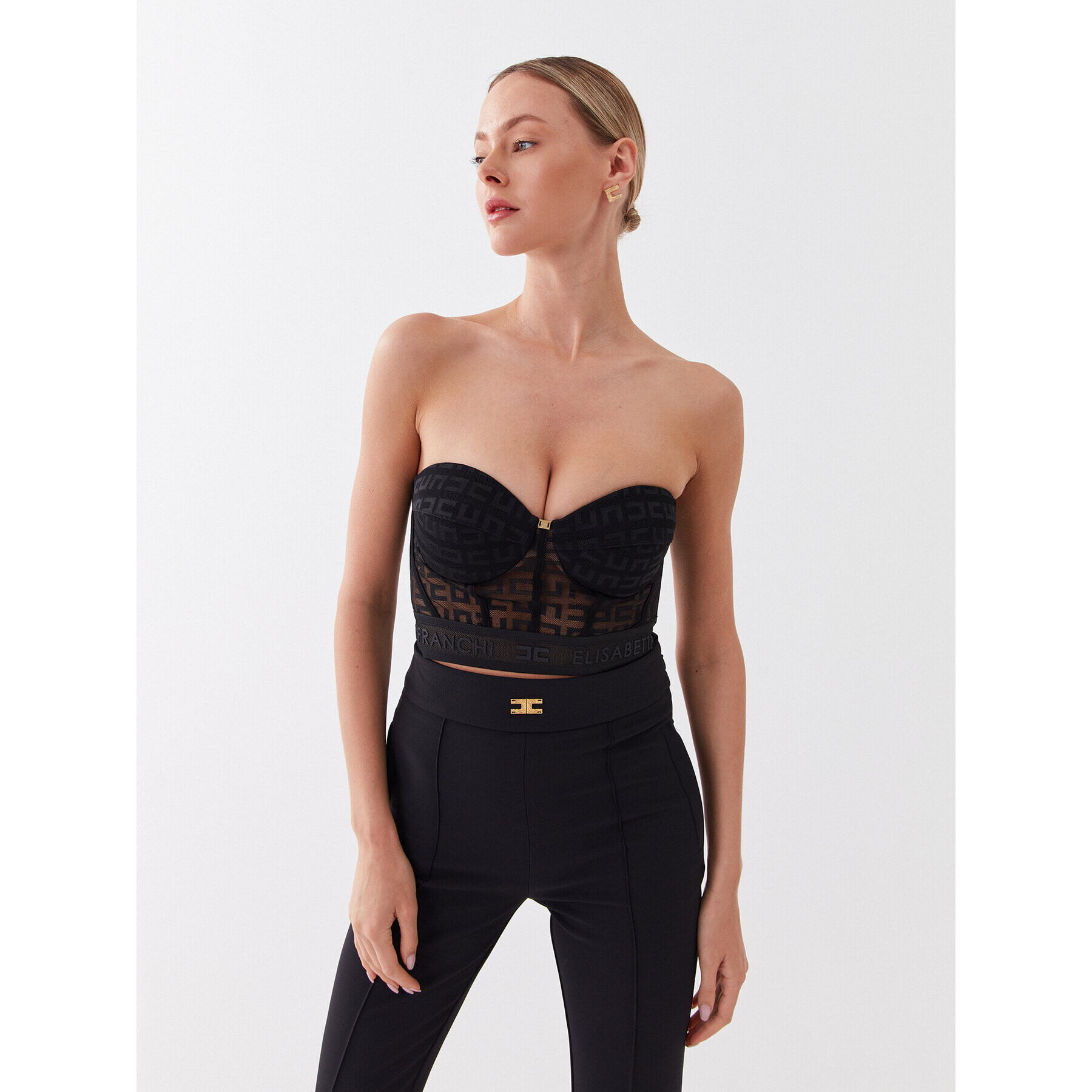 Elisabetta Franchi Felső TO-013-32E2-V290 Fekete Slim Fit - Pepit.hu