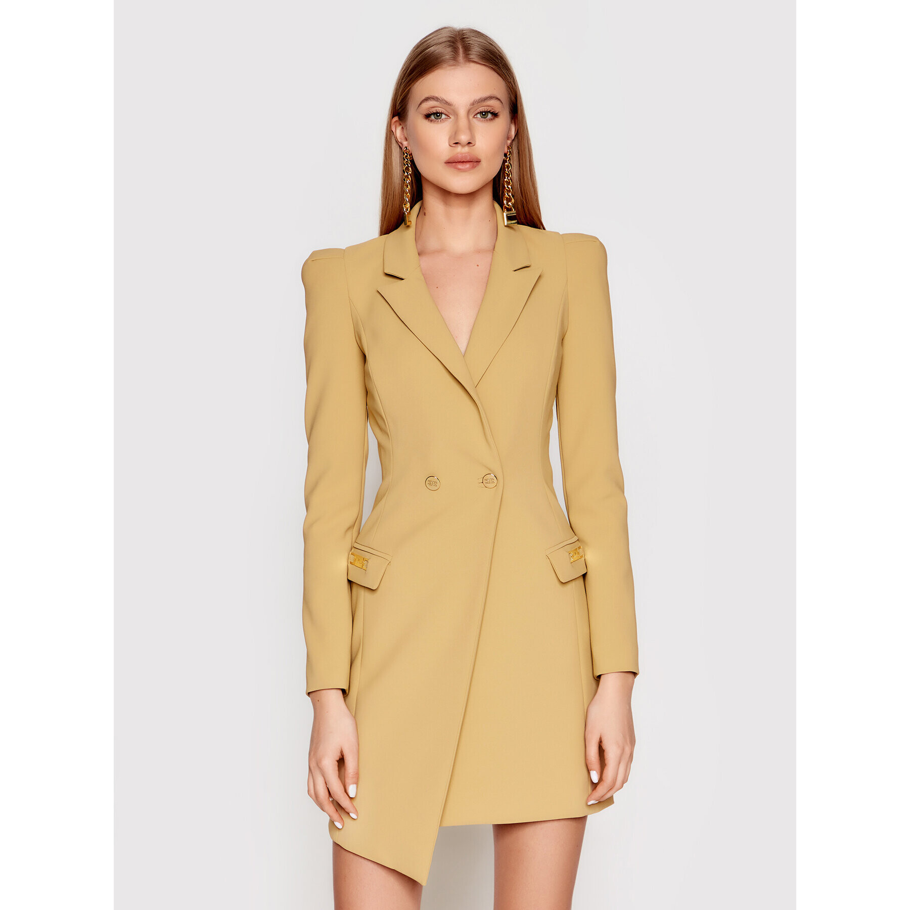 Elisabetta Franchi Koktélruha AB-069-21E2-V450 Bézs Slim Fit - Pepit.hu