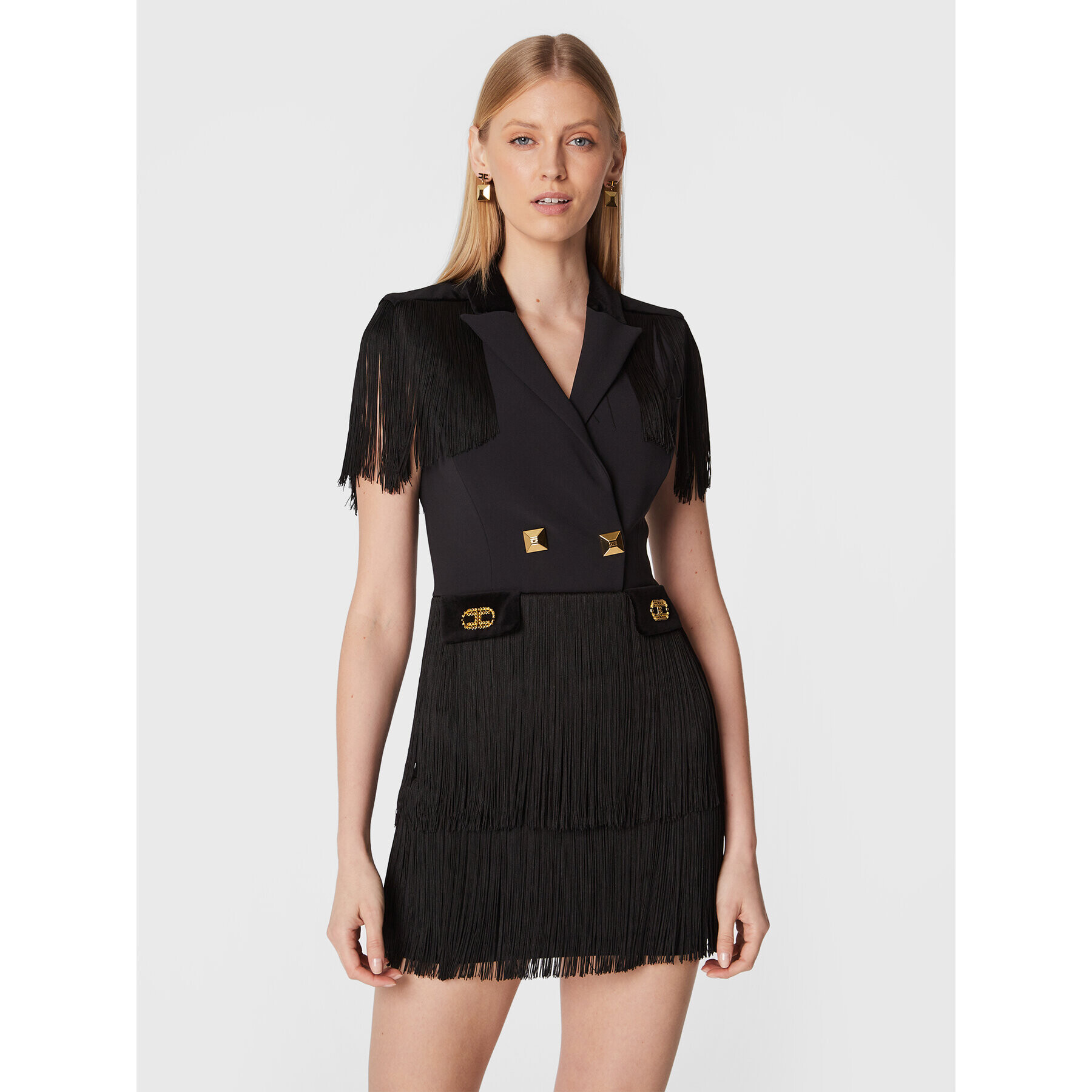 Elisabetta Franchi Koktélruha AB-311-27E2-V580 Fekete Slim Fit - Pepit.hu