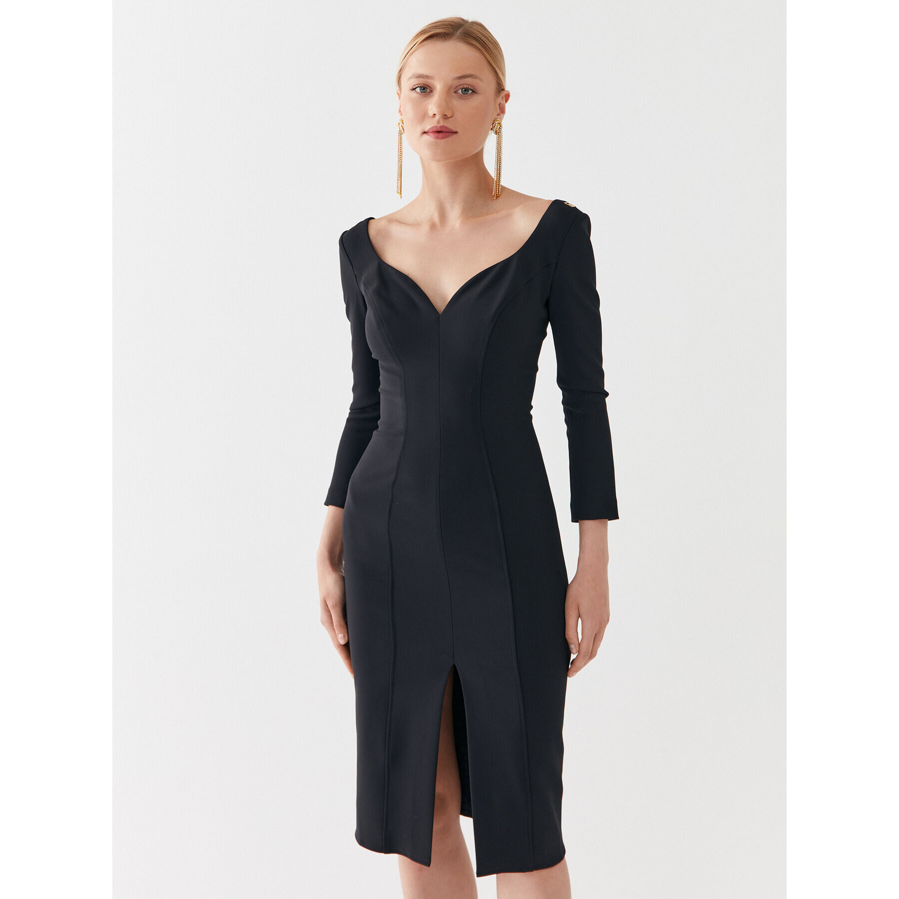 Elisabetta Franchi Koktélruha AB-415-36E2-4421 Fekete Slim Fit - Pepit.hu