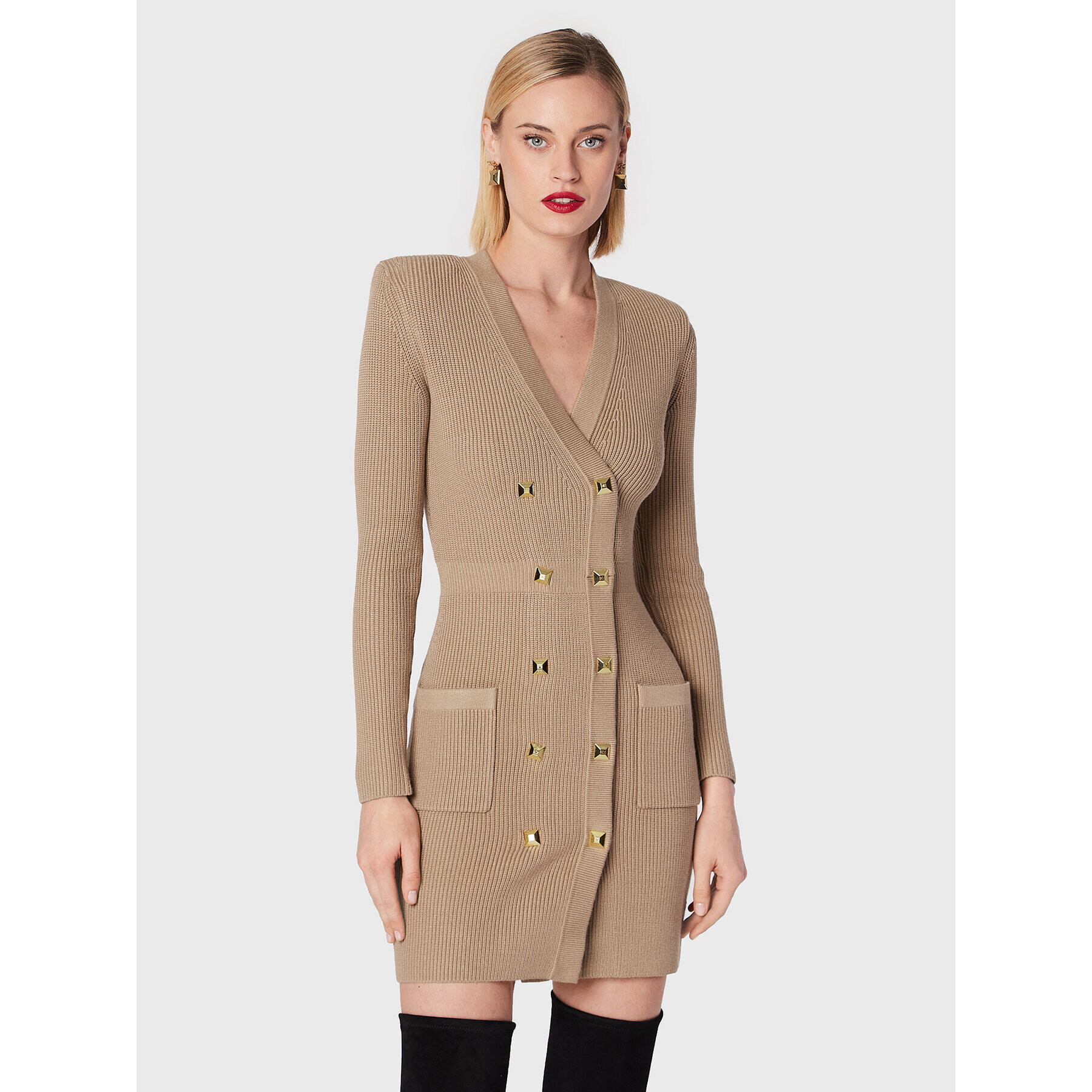 Elisabetta Franchi Kötött ruha AM-39S-26E2-V500 Bézs Slim Fit - Pepit.hu