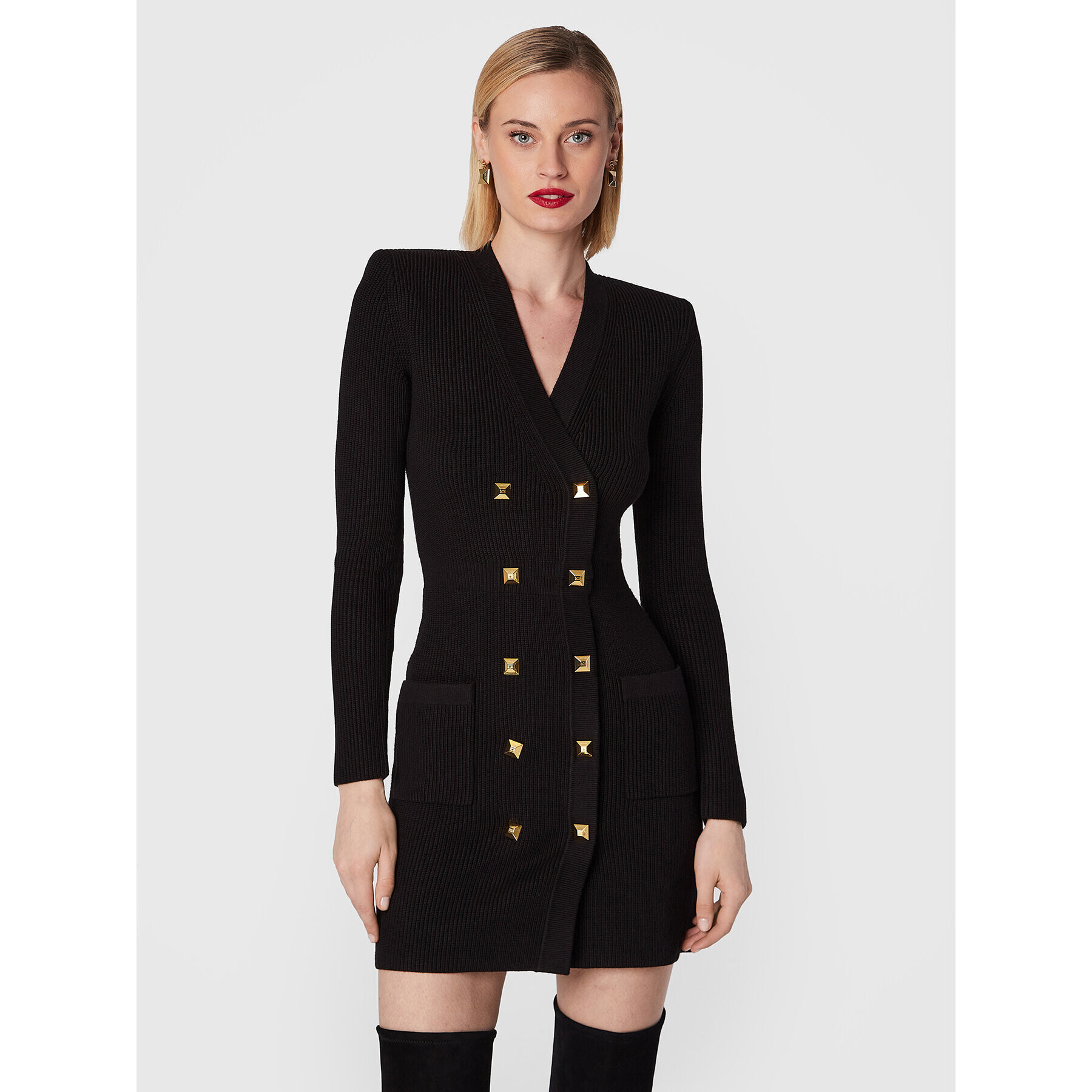 Elisabetta Franchi Kötött ruha AM-39S-26E2-V500 Fekete Slim Fit - Pepit.hu