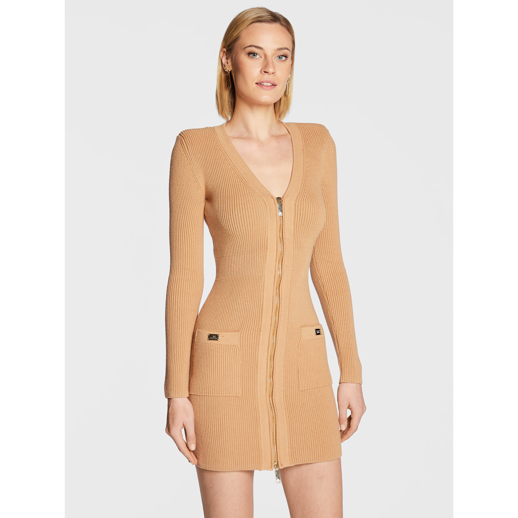 Elisabetta Franchi Kötött ruha AM-65T-26E2-V550 Bézs Slim Fit - Pepit.hu