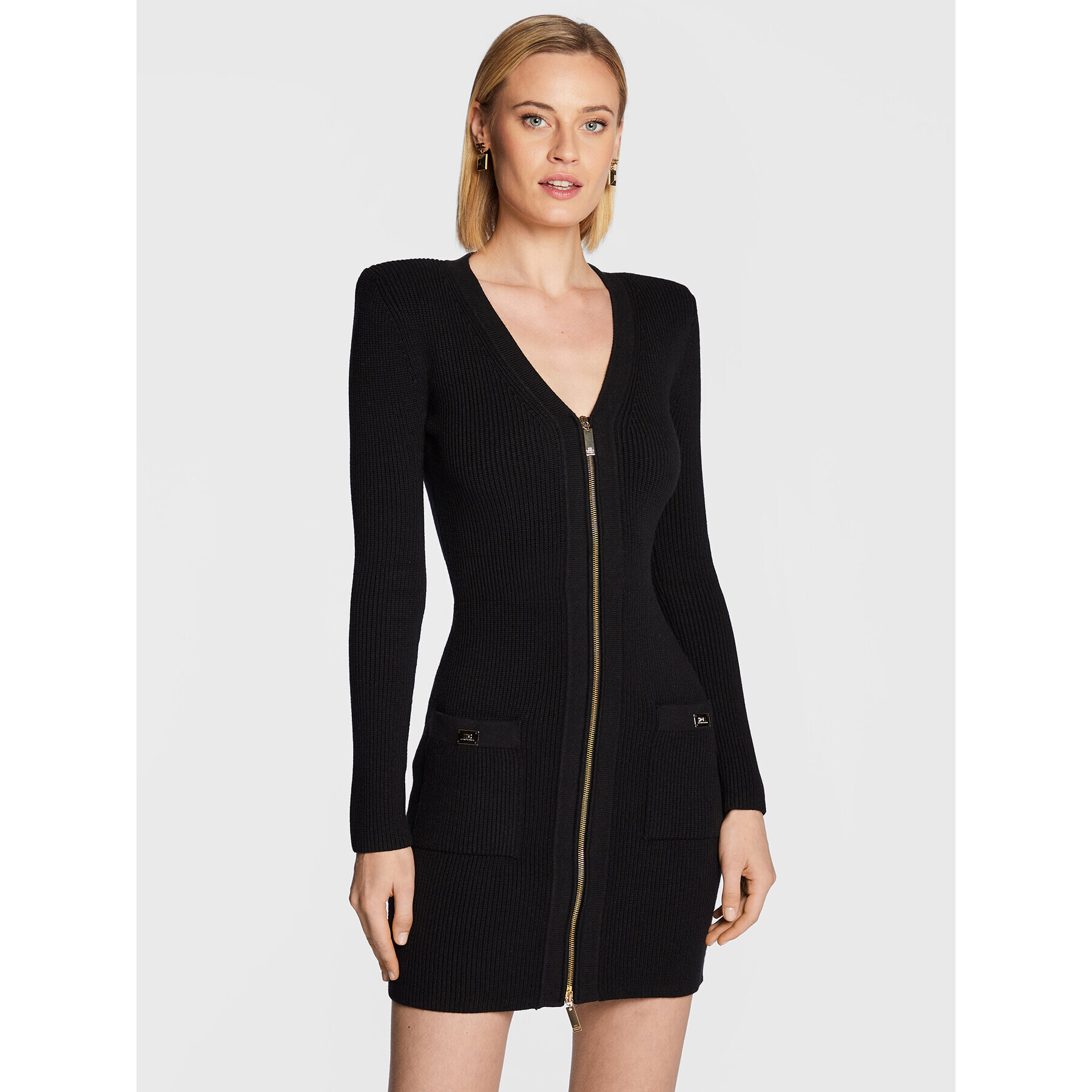 Elisabetta Franchi Kötött ruha AM-65T-26E2-V550 Fekete Slim Fit - Pepit.hu