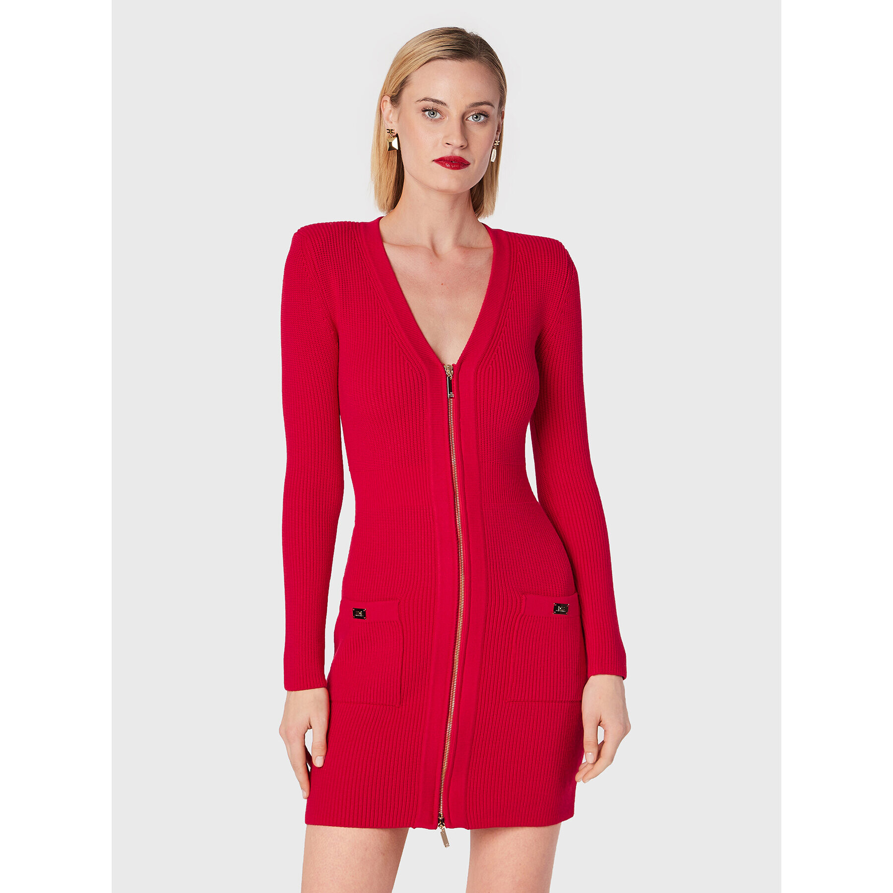 Elisabetta Franchi Kötött ruha AM-65T-26E2-V550 Piros Slim Fit - Pepit.hu