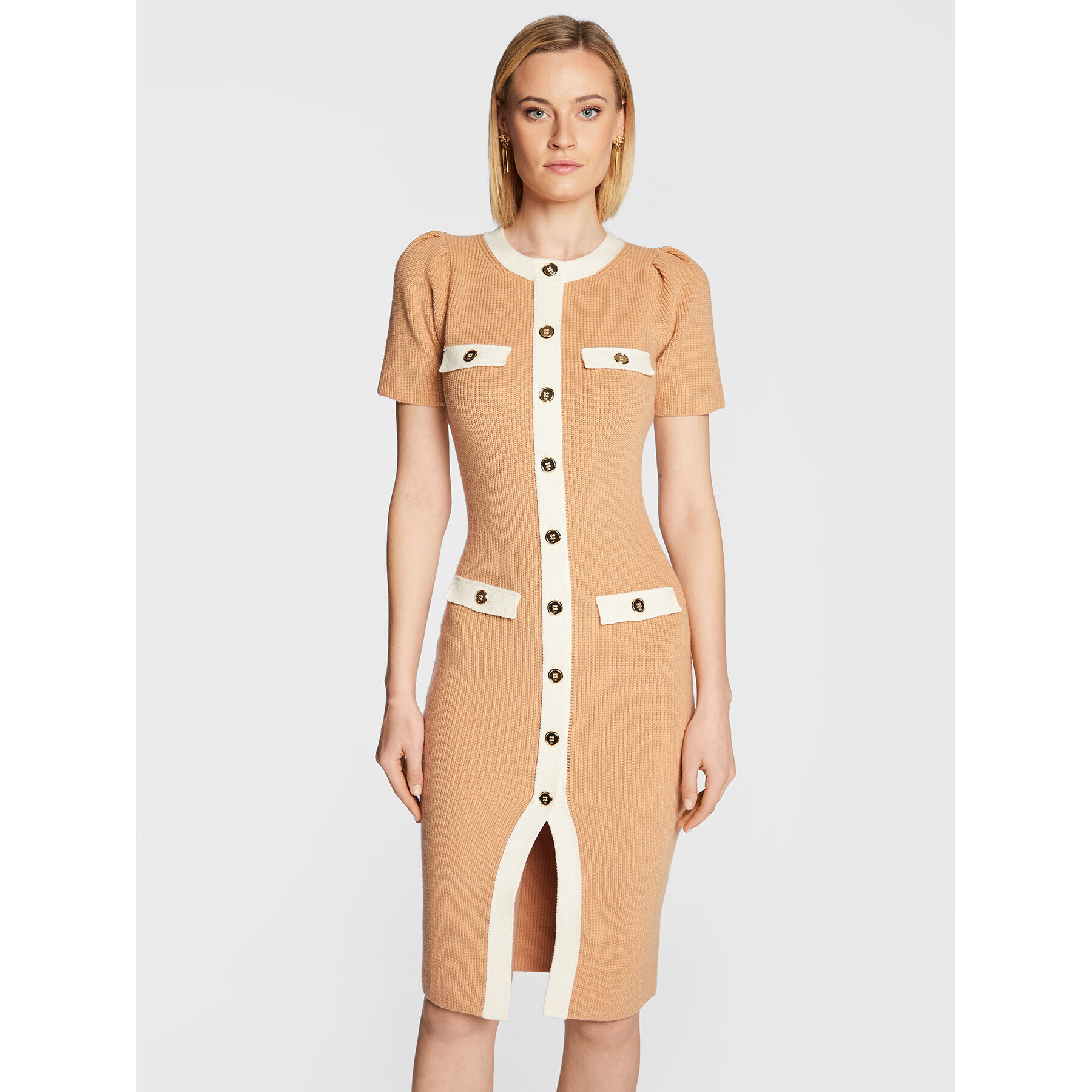 Elisabetta Franchi Kötött ruha AM-69Q-26E2-V470 Bézs Slim Fit - Pepit.hu