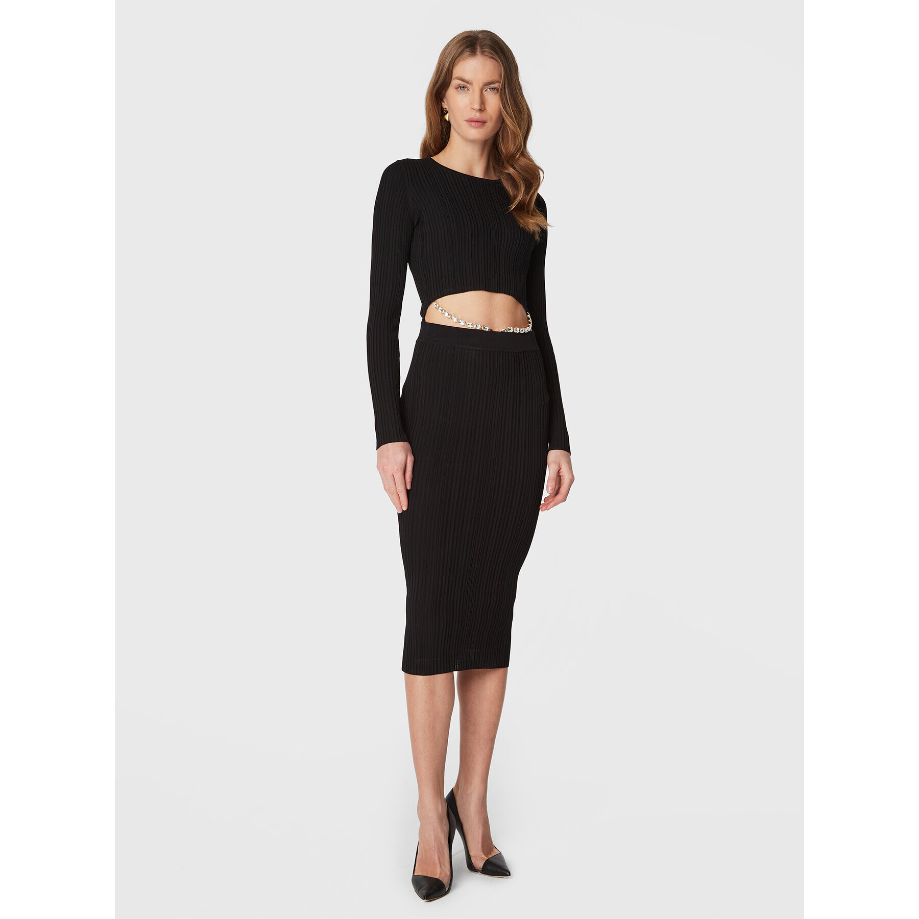 Elisabetta Franchi Kötött ruha AM-83S-27E2-V360 Fekete Slim Fit - Pepit.hu