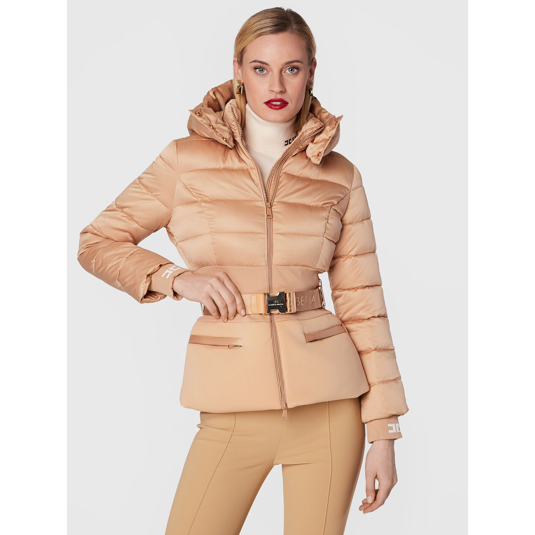 Elisabetta Franchi Pehelykabát PI-40H-26E2-V590 Bézs Slim Fit - Pepit.hu